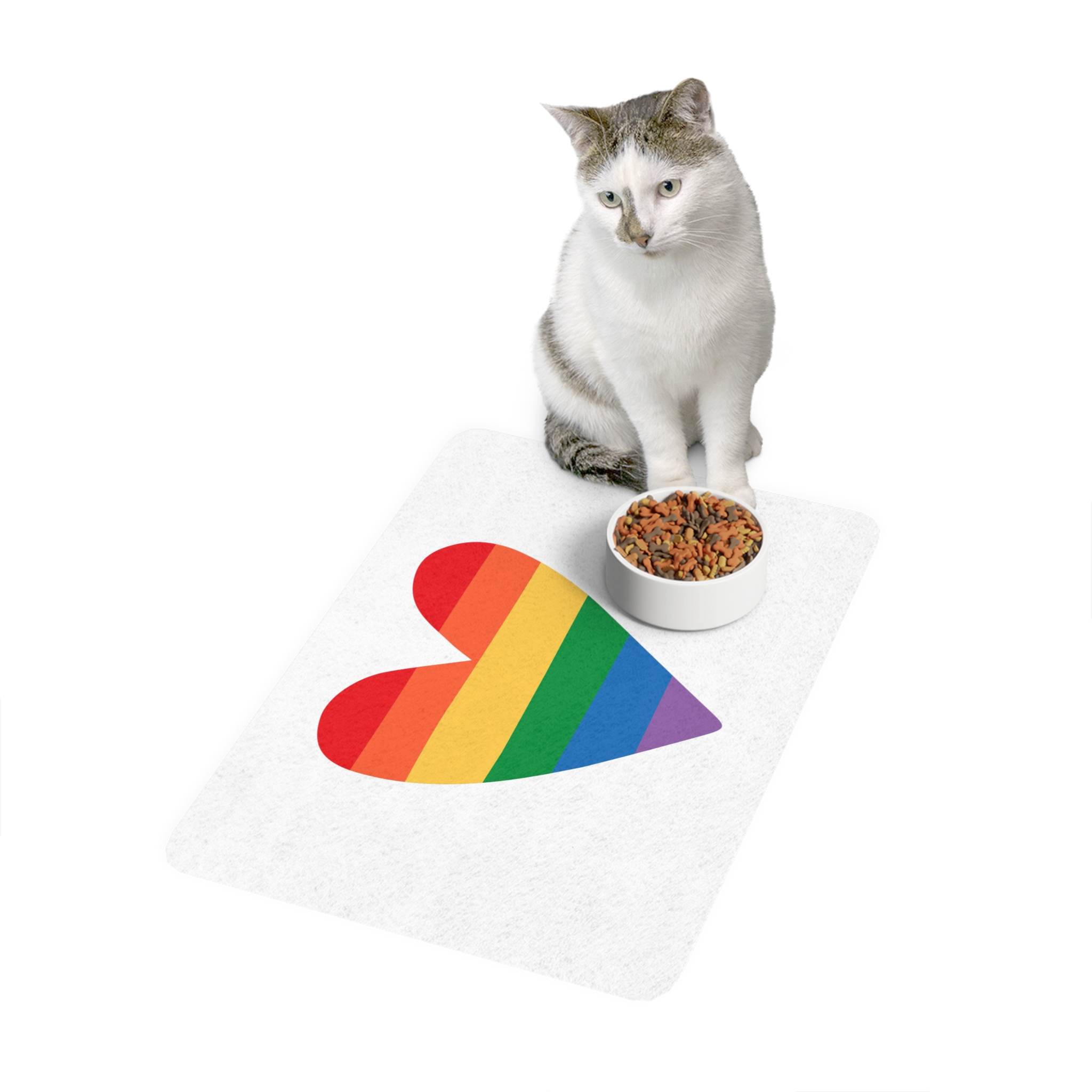 Vector Hand Drawn Lgbt Rainbow Flag Heart Pet Food Mat 12x18 - Image 3