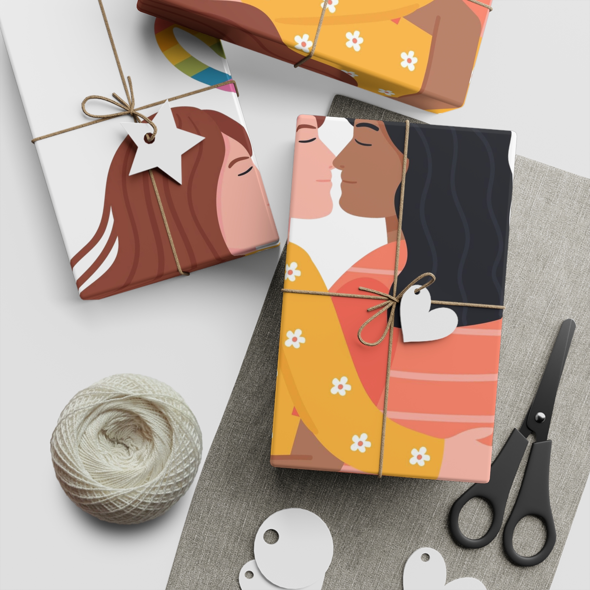 Hand Drawn Affectionate Lesbian Kiss (1) Gift Wrapping Paper Sheets 1pc - Image 2
