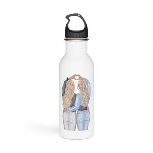 Two Girls Friends Sister Friends With Long Hair Hugging Friendship Day Print Valentine Vector(1) Stainless Steel Water Bottle