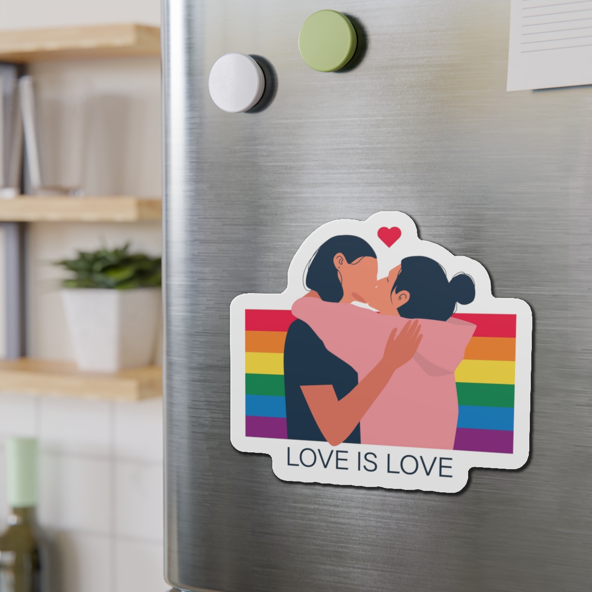 Lesbian Couple Kissing Hugging Rainbow Flag Love Is Love Die Cut Magnets - Image 15