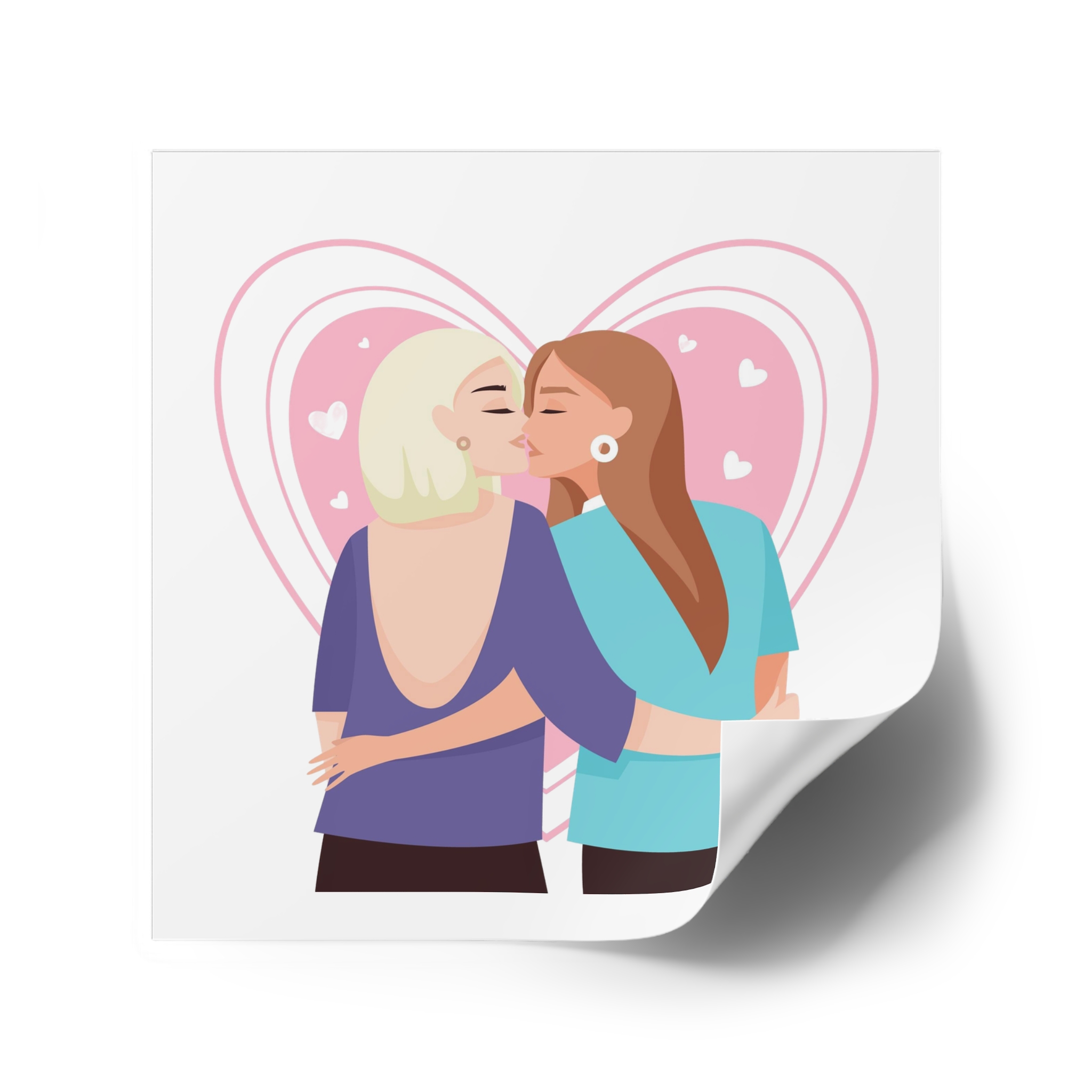 Lesbian Couple Kiss Flat Design Style Laminate Stickers Square - Image 42