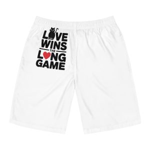 Love Wins Long Game With Black Cat Heart Illustration Mens Board Shorts Aop