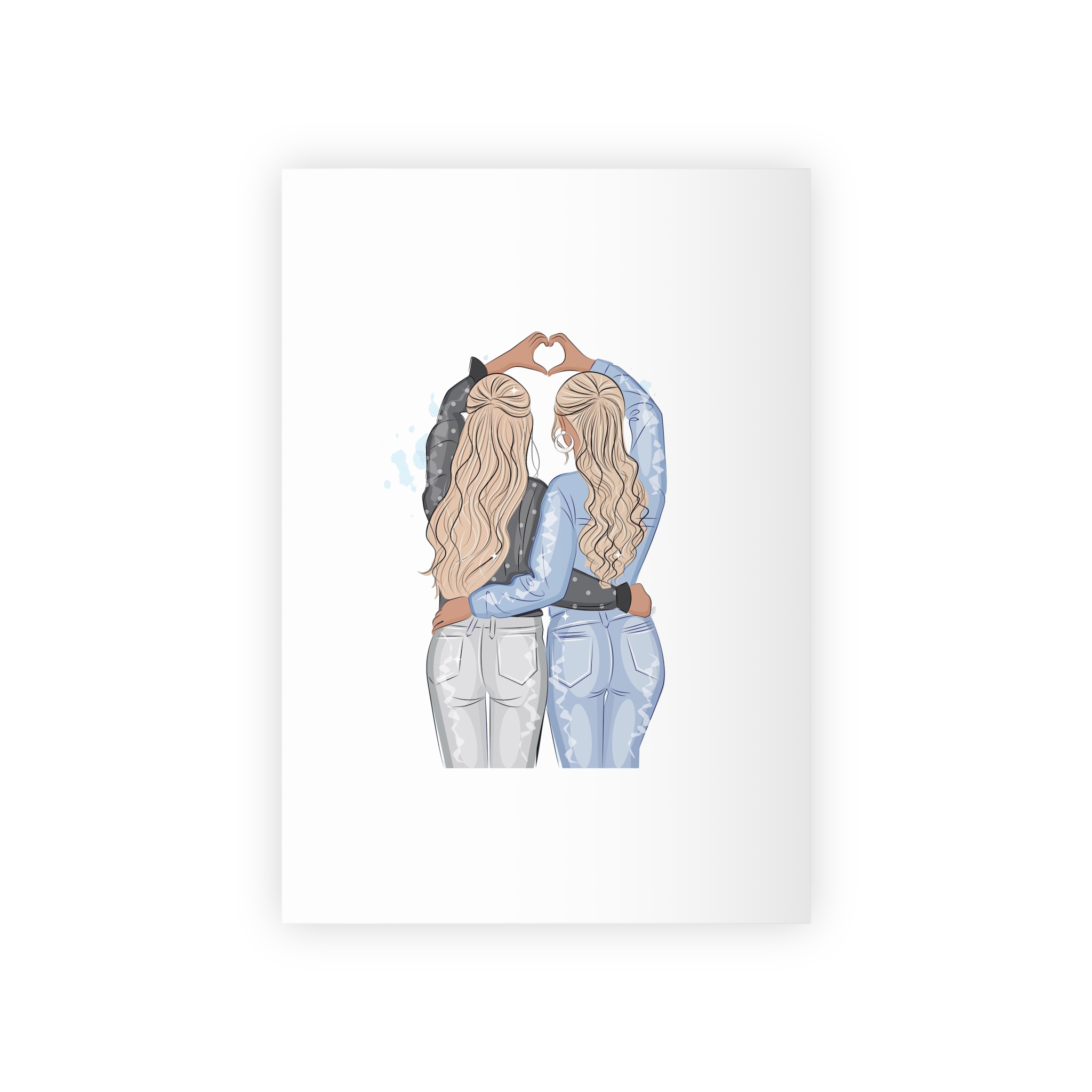 Two Girls Friends Sister Friends With Long Hair Hugging Friendship Day Print Valentine Vector(1) Gift Wrapping Paper Rolls 1pc