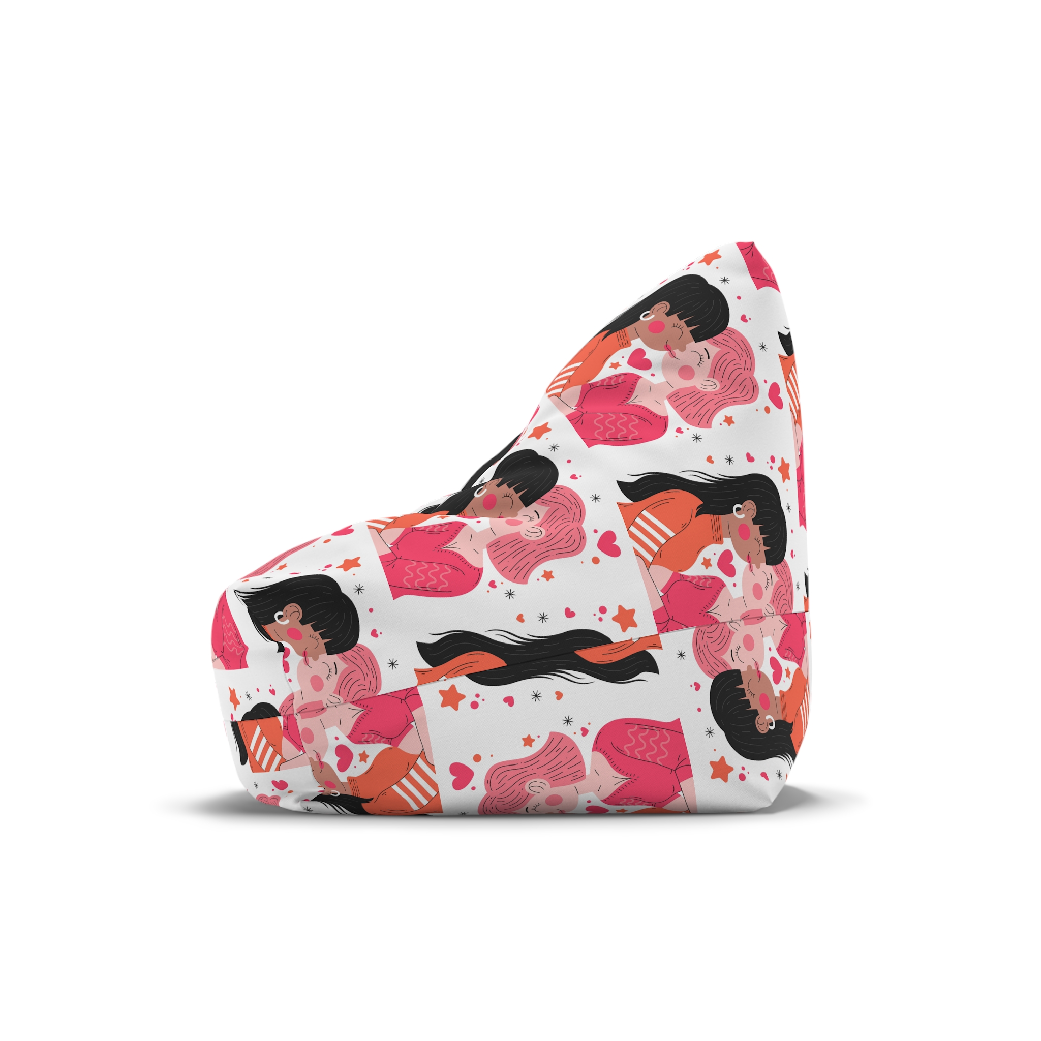 Flat Design Lesbian Couple Kiss Illustration (1) Bean Bag Chair Cover - Image 4