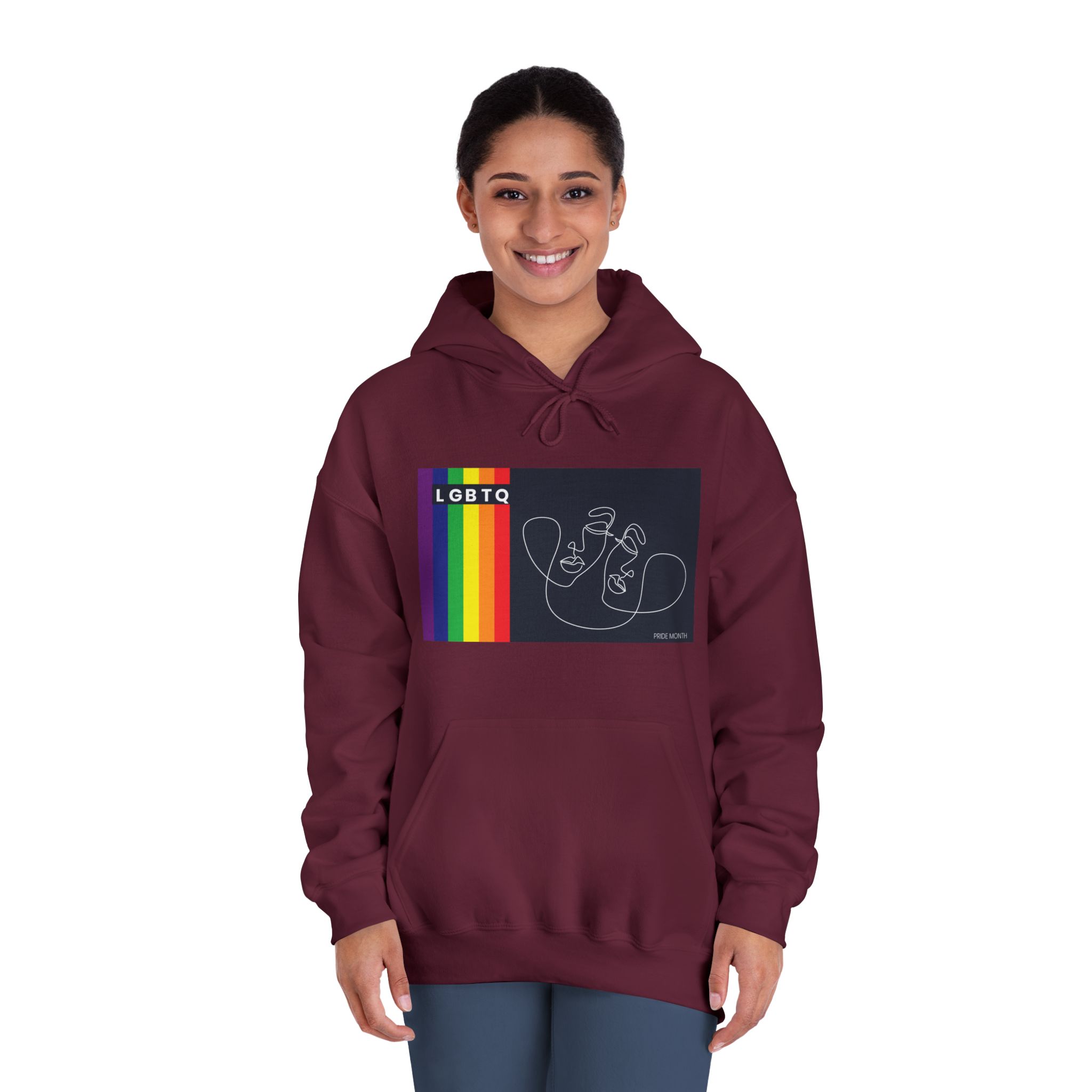 Lgbtq Pride Month Color Flag Dark Background With Female Couple Line Are Vector Illustration Unisex Dryblend Hooded Sweatshirt - Image 20