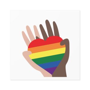 Hands Different Colors Skin Holding Rainbow Heart Lgbtq Color Laminate Stickers Square