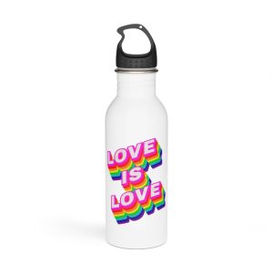 Rainbow Word Love Is Love Typography Design Element Stainless Steel Water Bottle