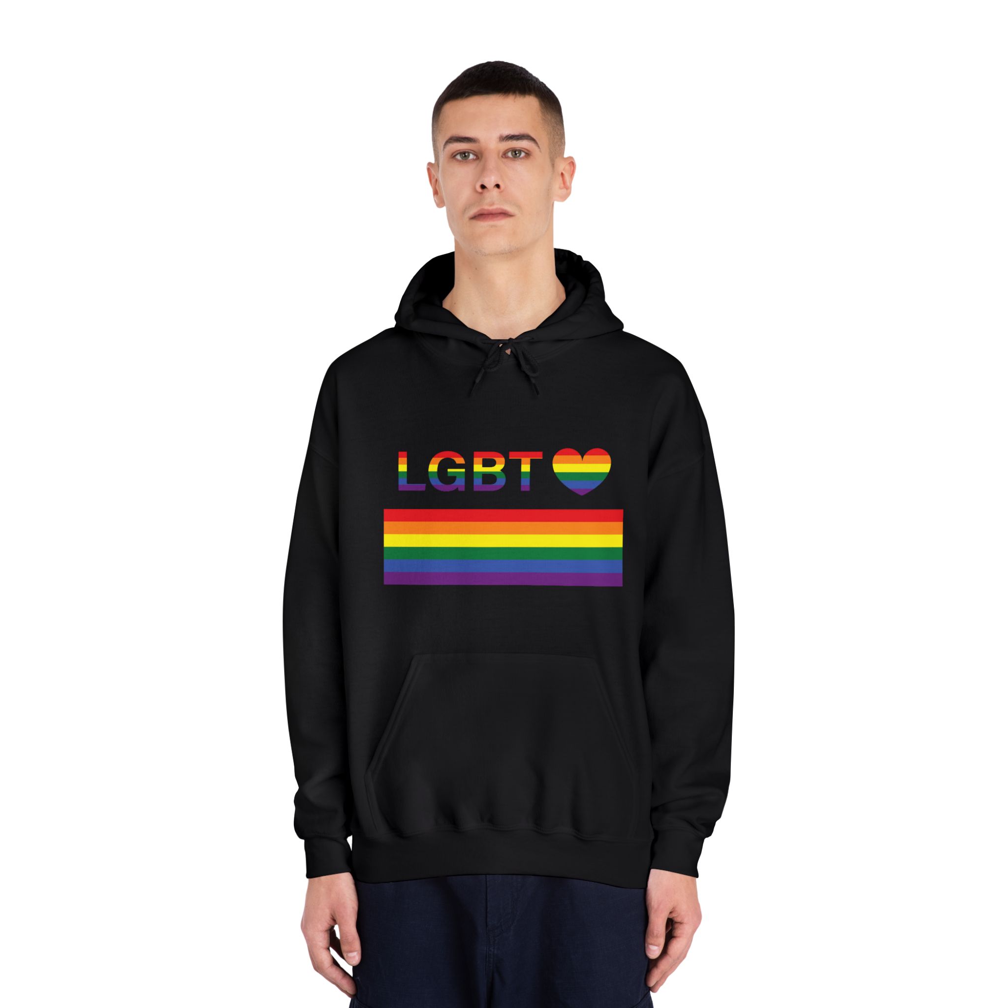 Lgbt Word Text Letter With Heart Rainbow Color Flag Isolated White Background Vector Illustration Unisex Dryblend Hooded Sweatshirt - Image 11