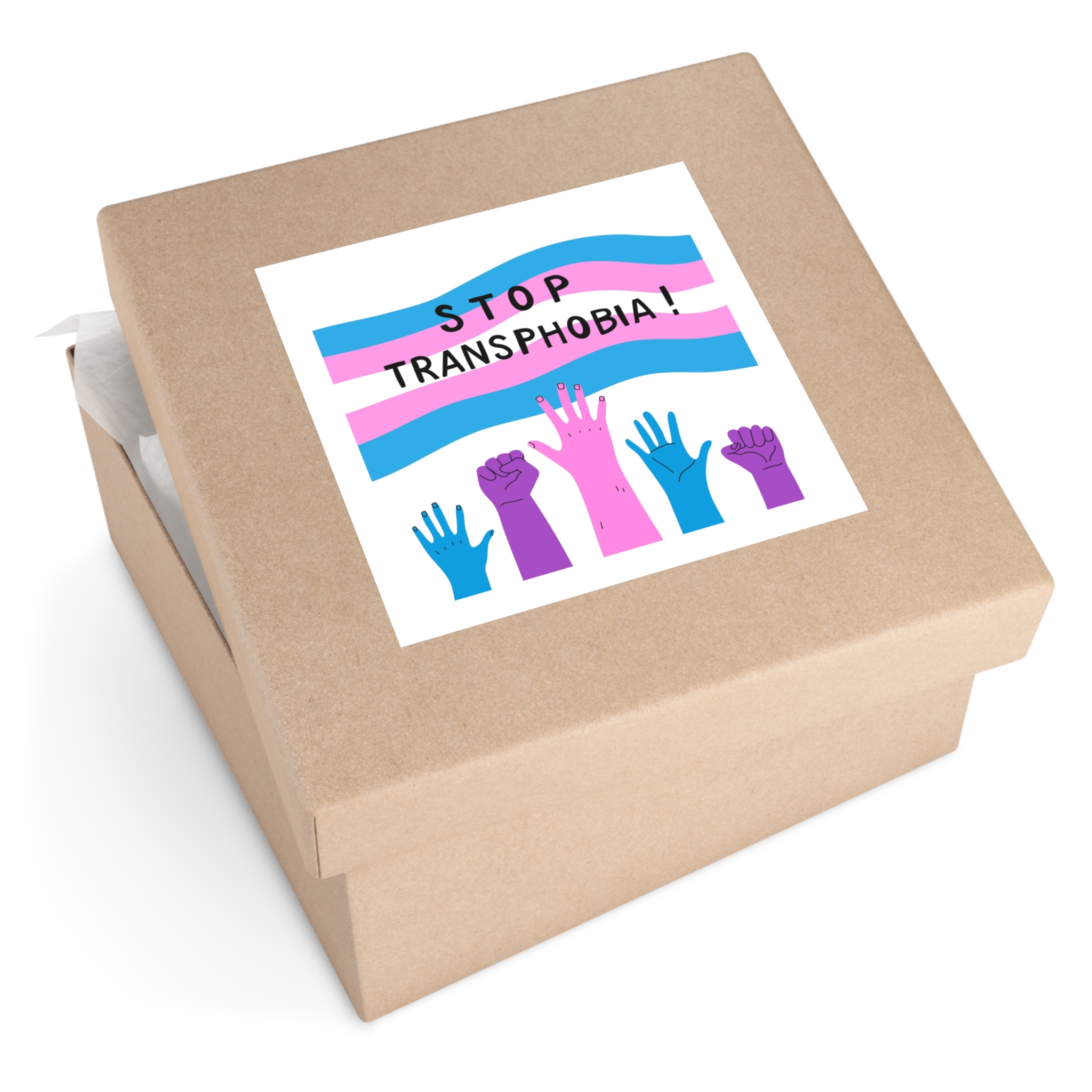 Hand Drawn Stop Transphobia Concept Illustration Laminate Stickers Square - Image 59