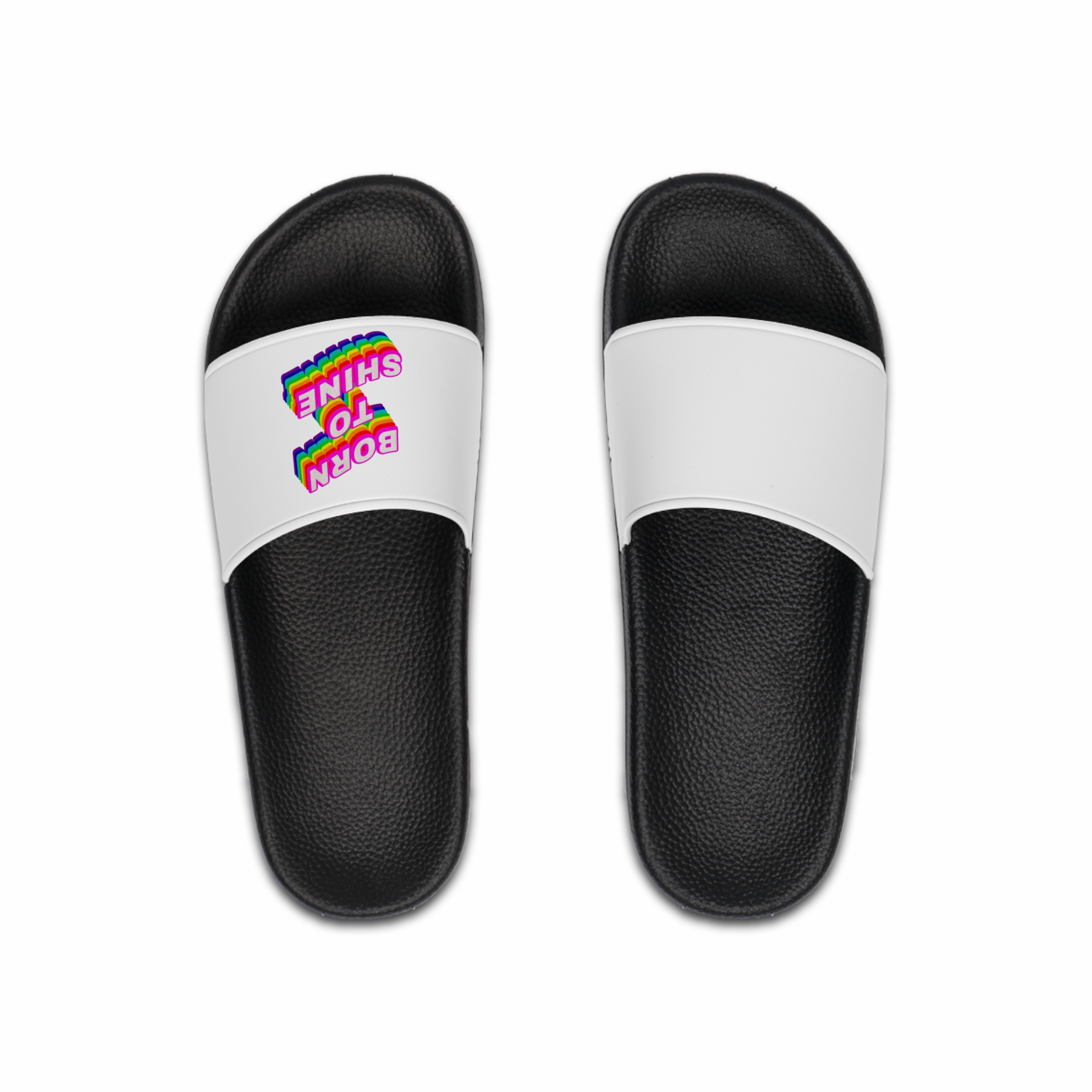 Rainbow Word Born Shine Typography Design Element Mens Slide Sandals