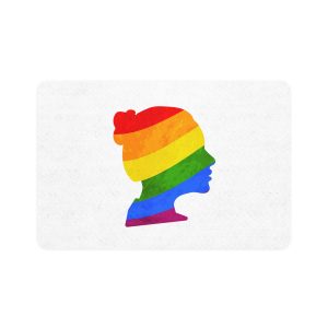 Black Detailed Realistic Girls Face Profile With Lgbt Pride Flag Isolated White Pet Food Mat 12x18