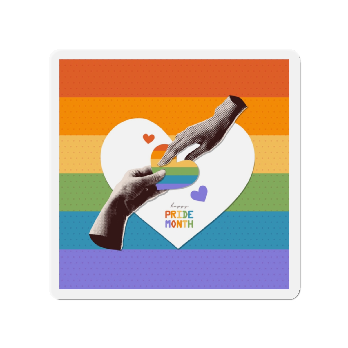Retro Nostalgic Banner Pride Month Halftone Hands Holding Striped Heart Vintage Collage With Die Cut Magnets