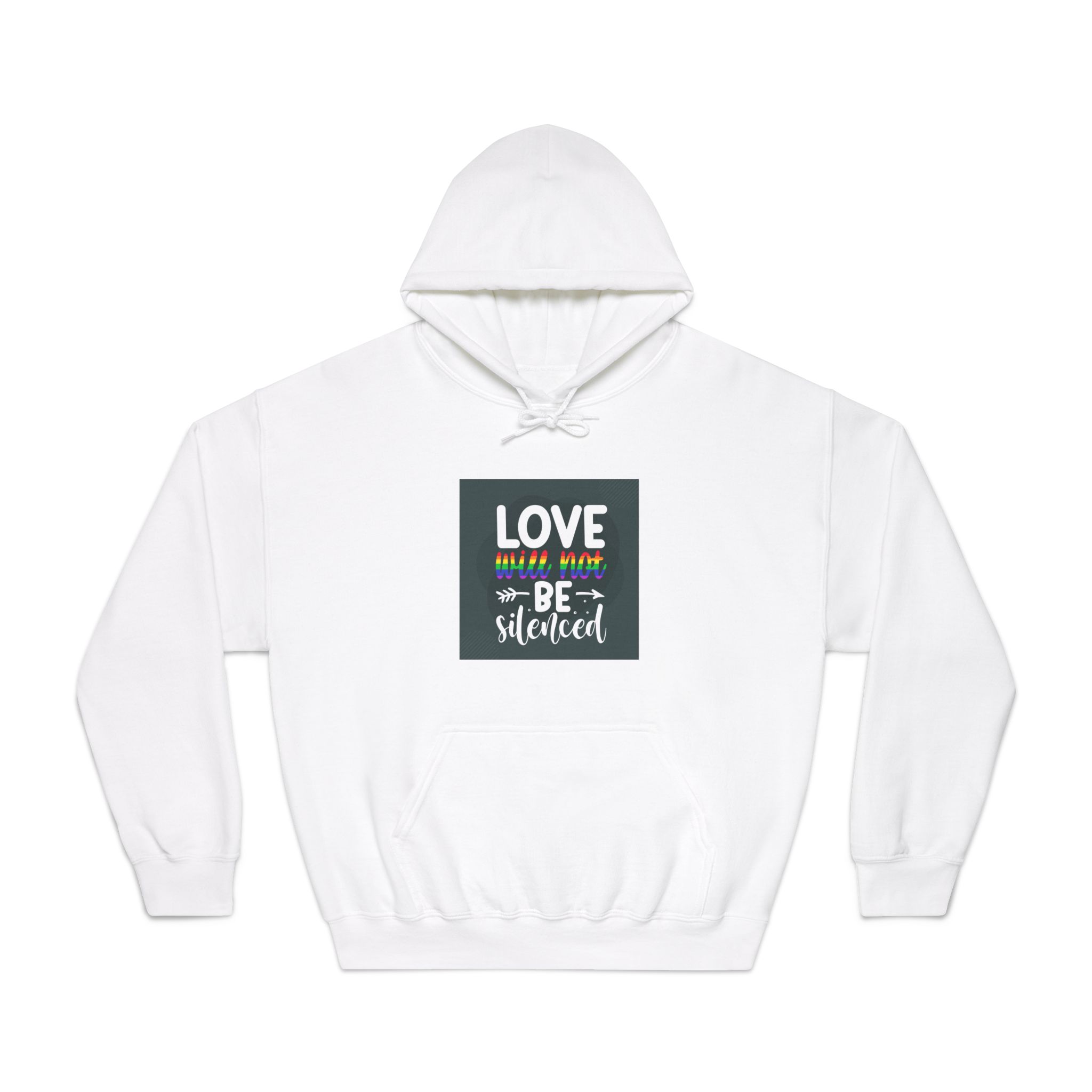 Love Will Be Silenced Premium Gay Pride Lettering Vector Design Unisex Dryblend Hooded Sweatshirt