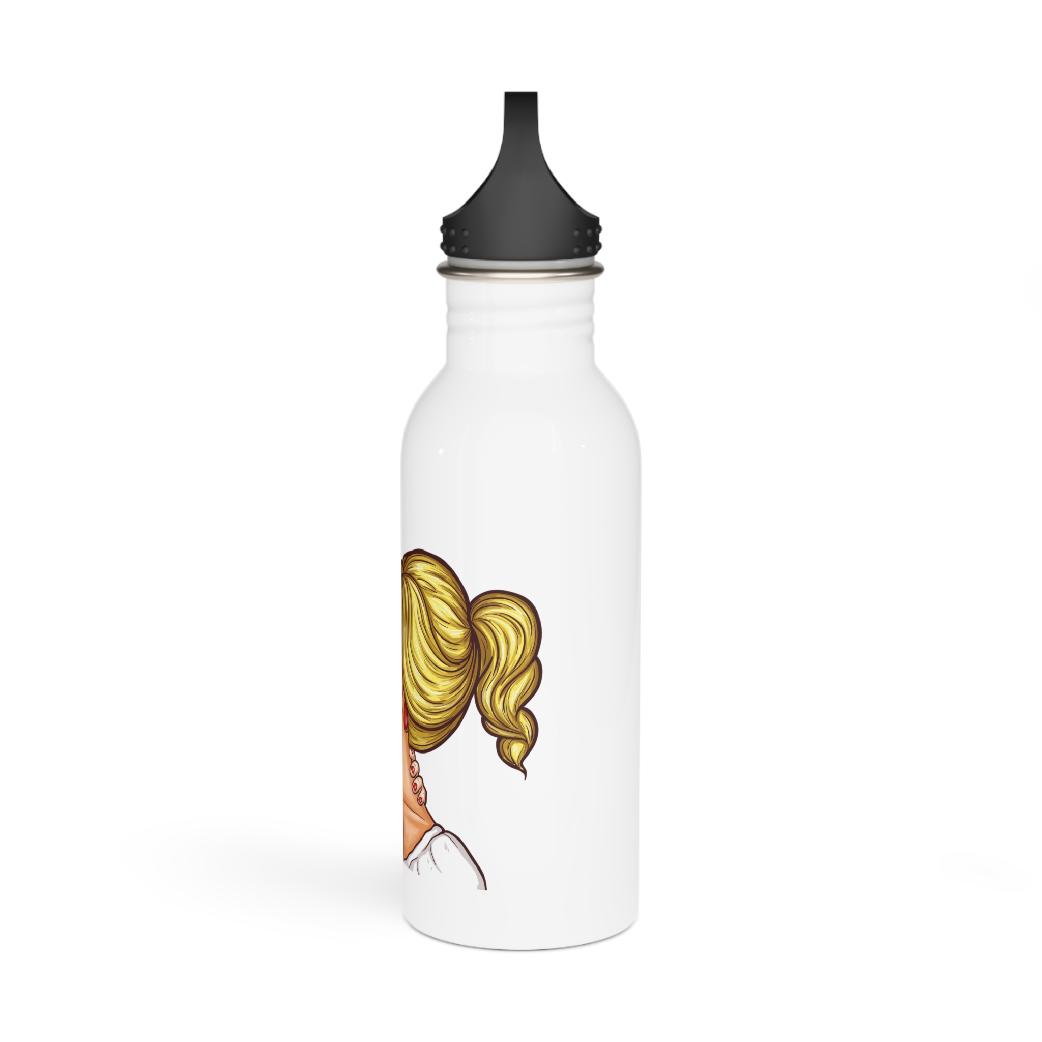 Vector Pop Art Lesbian Couple Kissing Covering Their Lips With Sign Stick Form Rainbow Heart Stainless Steel Water Bottle - Image 4