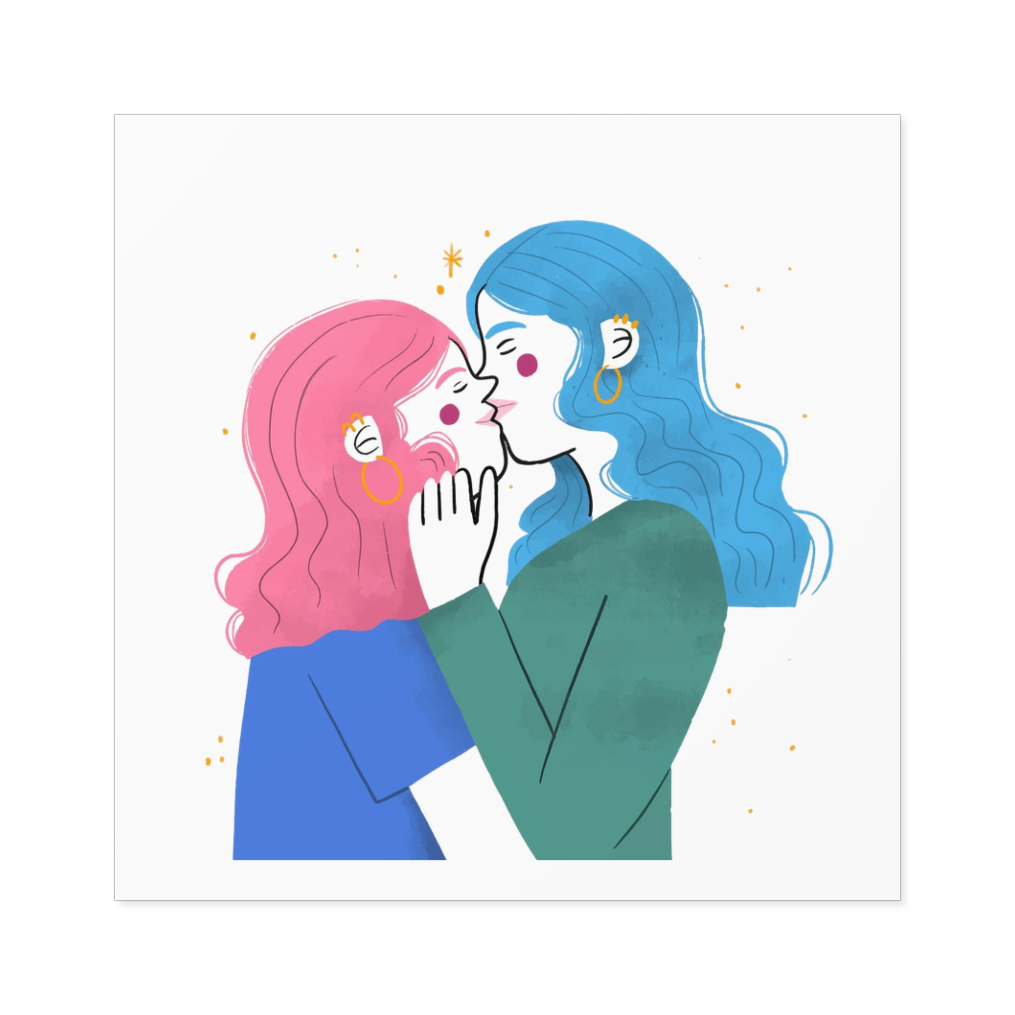 Hand Drawn Lesbian Kiss Illustration Laminate Stickers Square - Image 29