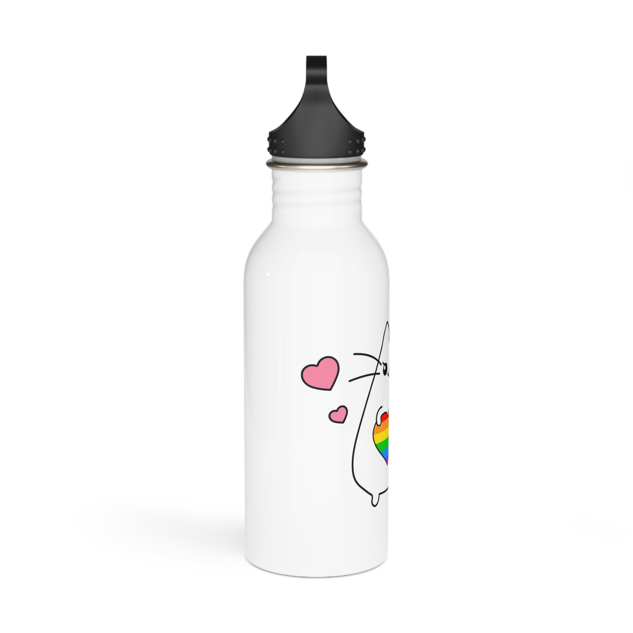 Kawaii Cat With Rainbow Heart Stainless Steel Water Bottle - Image 2