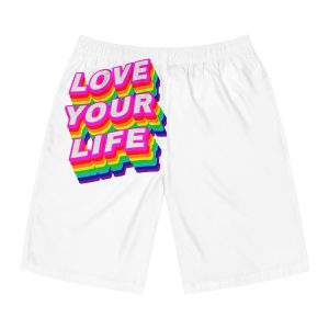 Rainbow Word Love Your Life Typography Design Element Mens Board Shorts Aop