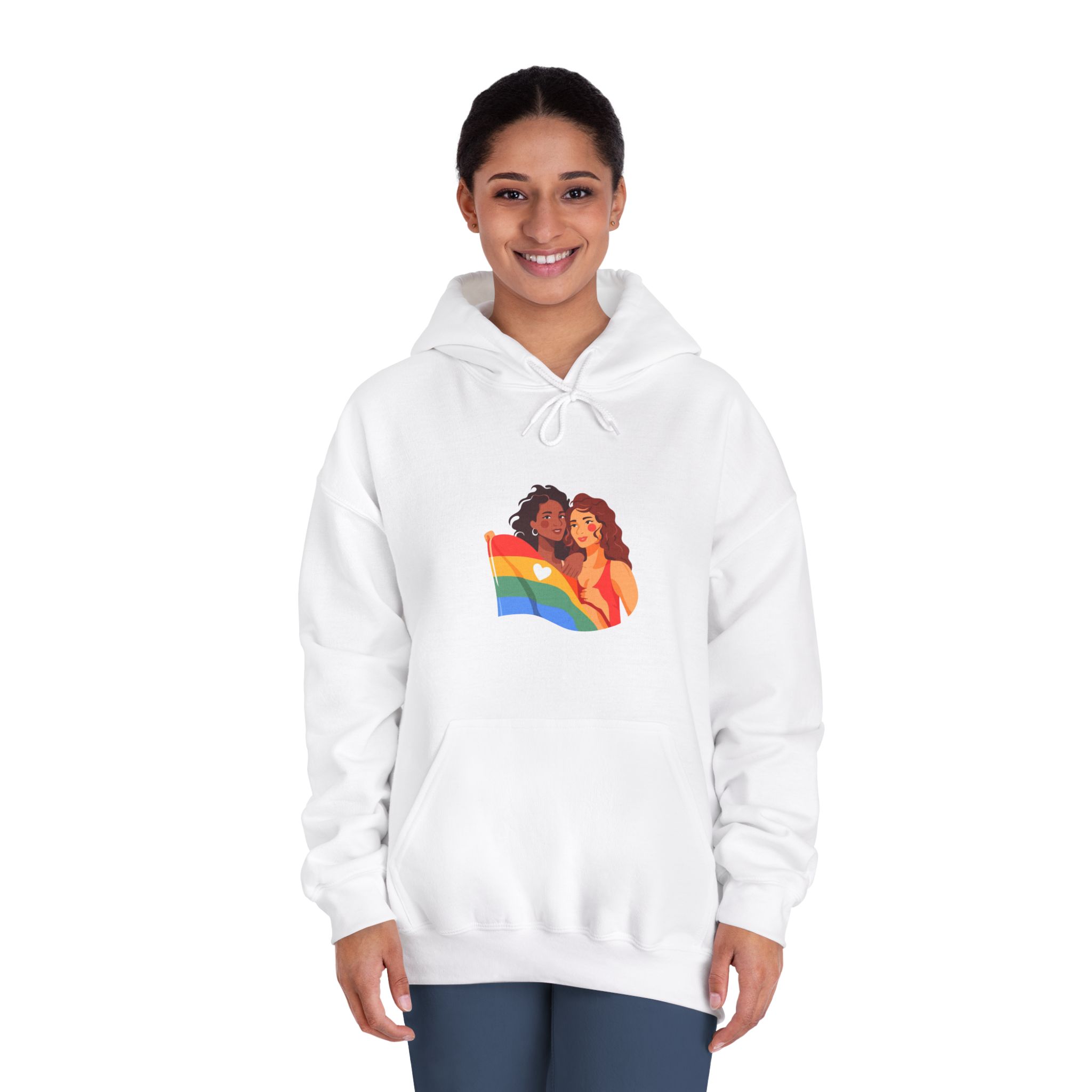 Portrait Lesbian Couple With Rainbow Flag Concept Lgbtq Unisex Dryblend Hooded Sweatshirt - Image 4