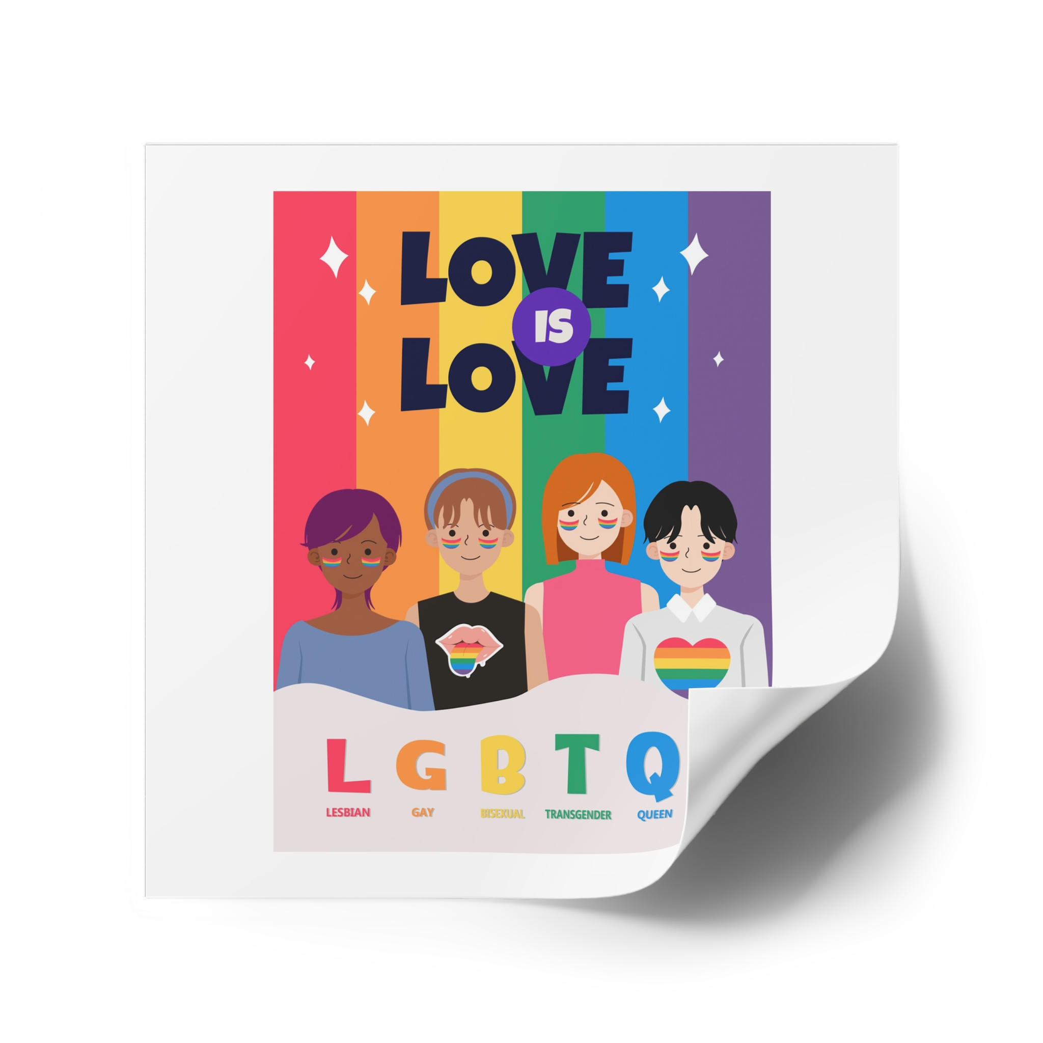 Lgbtq Pride Month Poster Vector With Diverse Characters Rainbow Celebrate Love Inclusivity Laminate Stickers Square - Image 34