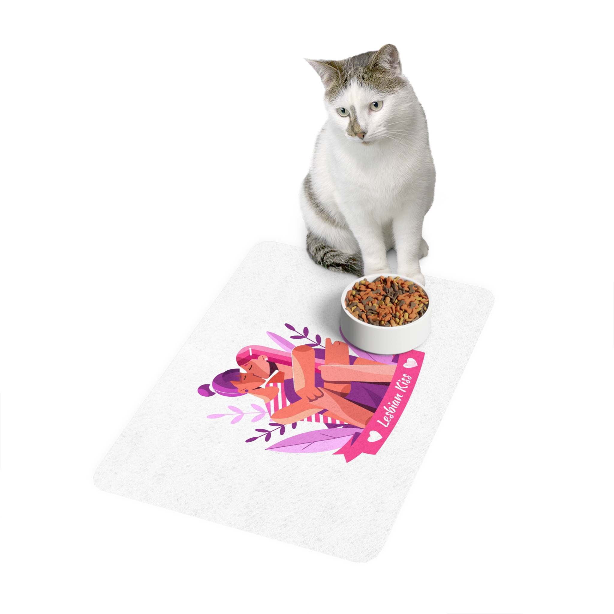 Flat Lesbian Kiss Illustrated Pet Food Mat 12x18 - Image 3