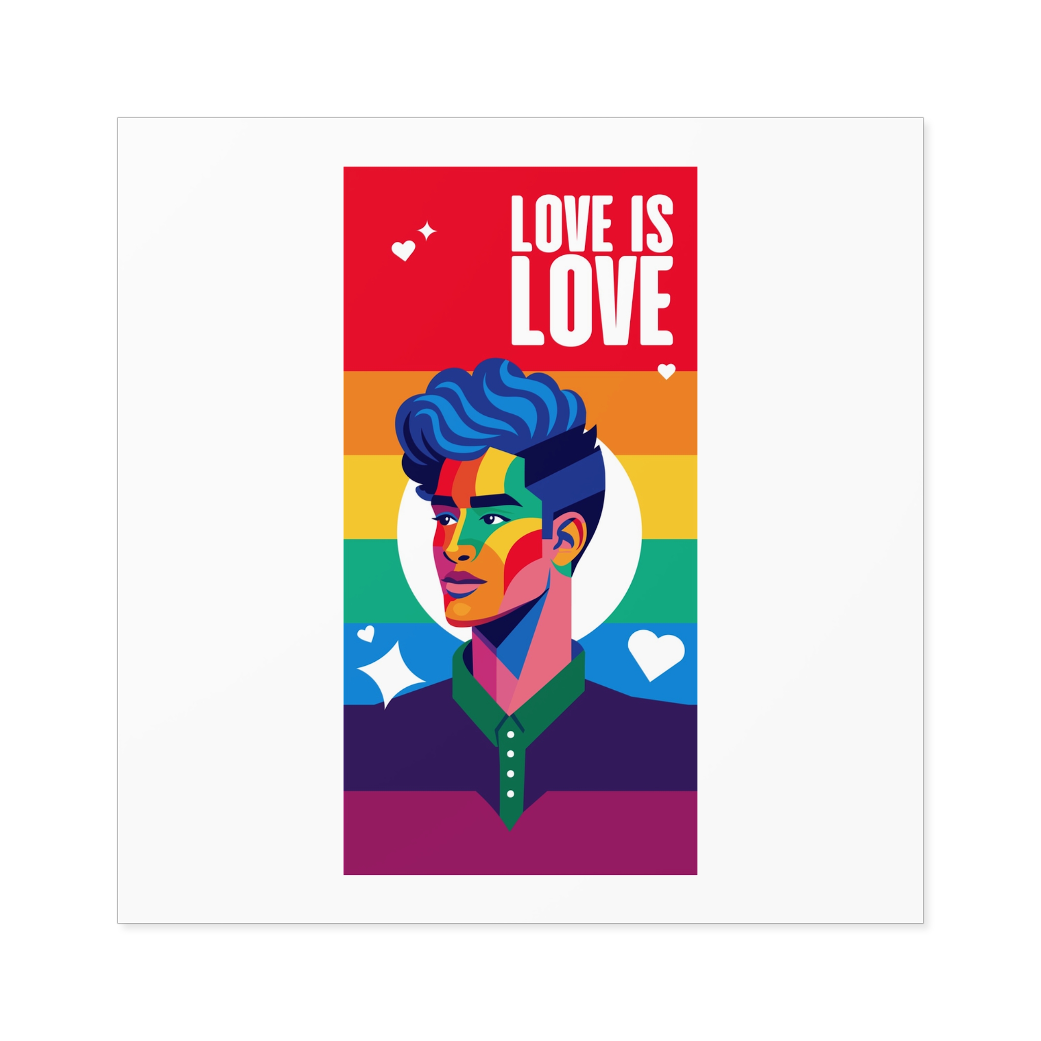 Poster Man With Rainbow Colored Face Rainbow Colored Background Laminate Stickers Square - Image 37
