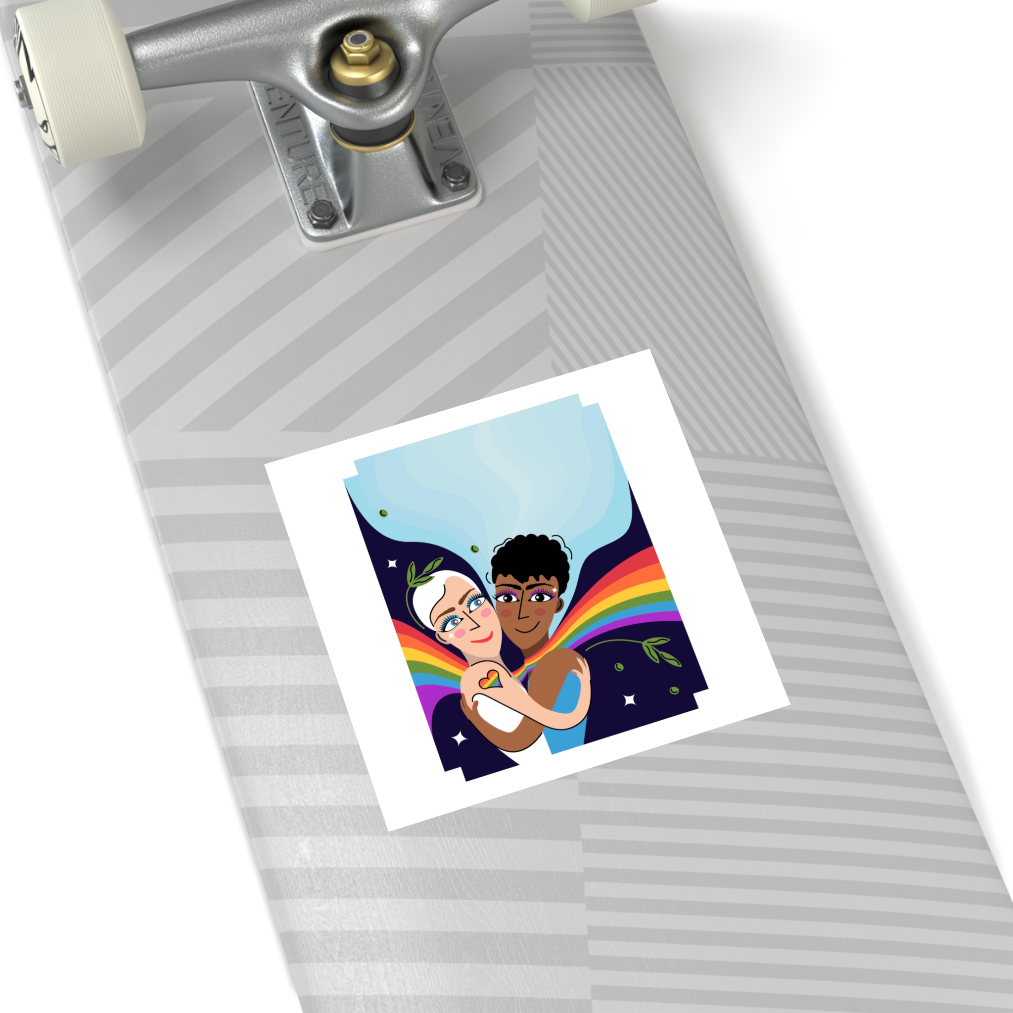 Interracial Lgbtq Men Romantic Relationships Cartoon Style Vector Card Laminate Stickers Square - Image 44