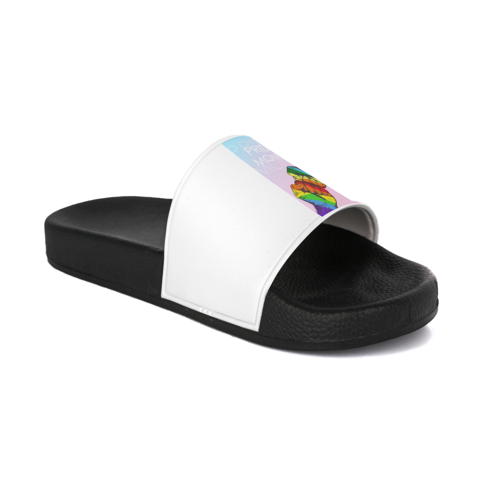 Rainbow Colored Hand Fist Fist Gesture Gay Pride Month Background Lgbt Concept Mens Slide Sandals - Image 2