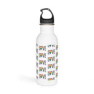 Seamless Pattern Lgbt Rainbow Love Text Stainless Steel Water Bottle