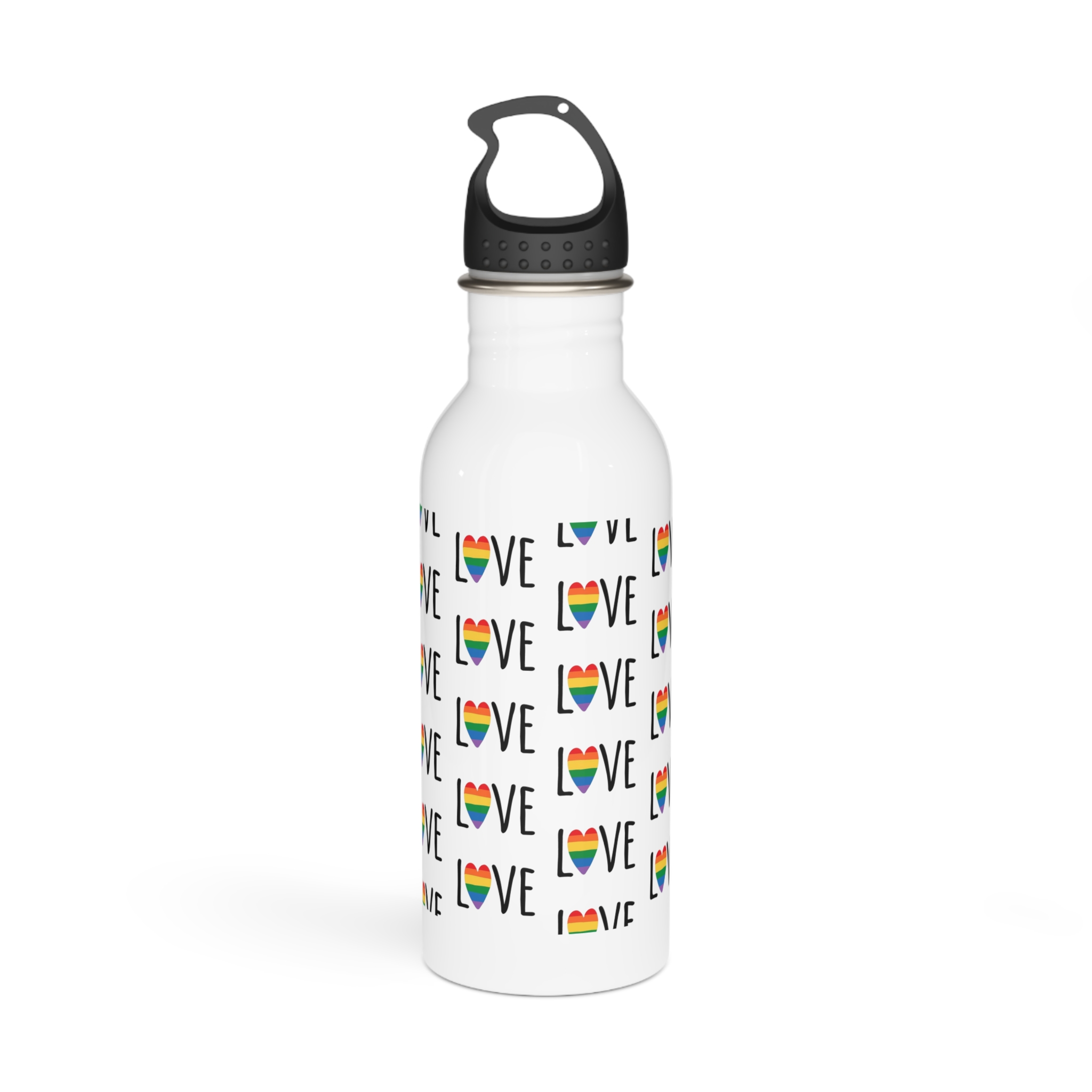 Seamless Pattern Lgbt Rainbow Love Text Stainless Steel Water Bottle