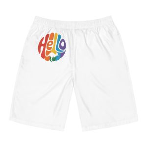 Hello Multicolor Logo Mens Board Shorts Aop
