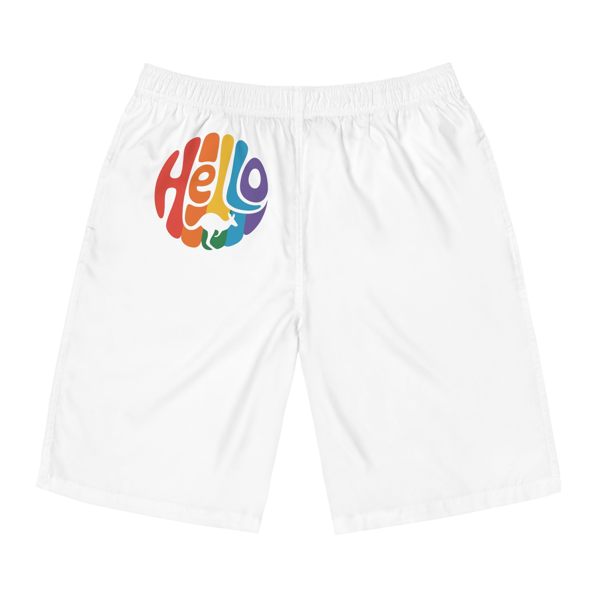 Hello Multicolor Logo Mens Board Shorts Aop
