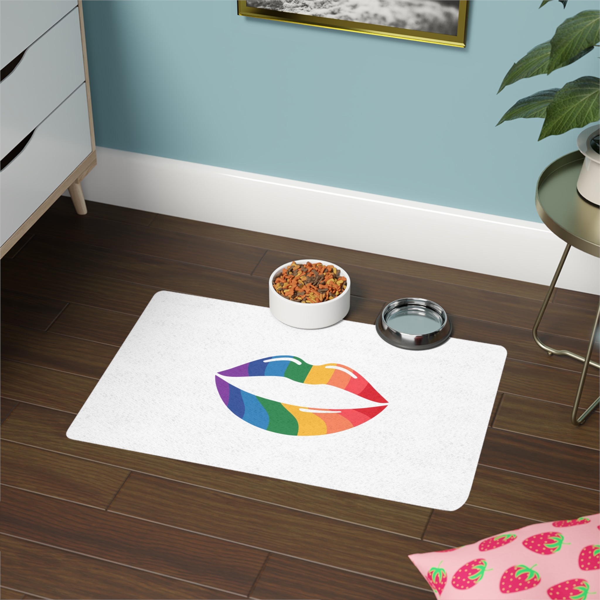 Rainbow Lips Illustration Pet Food Mat 12x18 - Image 4