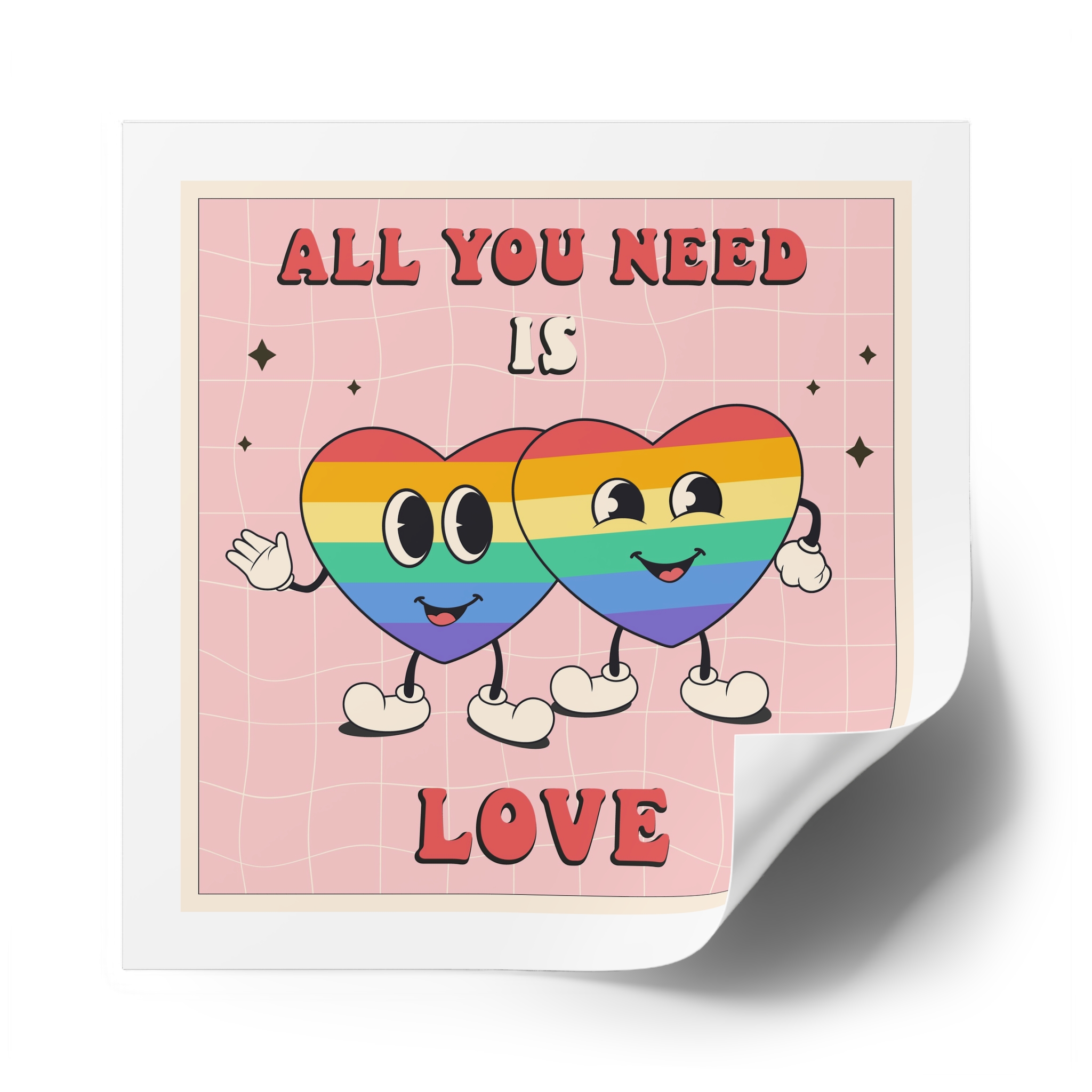 Lgbtq Pride Month Retro Groovy Poster Social Media Post Template With Rainbow Heart Laminate Stickers Square - Image 54