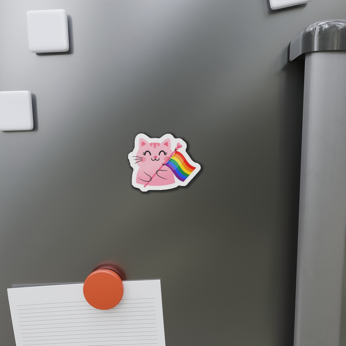 Cute Pink Cat With Rainbow Pride Flag Die Cut Magnets - Image 5