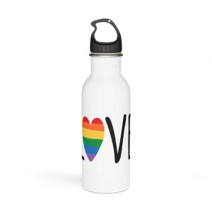 Hand Drawn Love Lgbt Pride Lettering With Rainbow Flag Heart Stainless Steel Water Bottle
