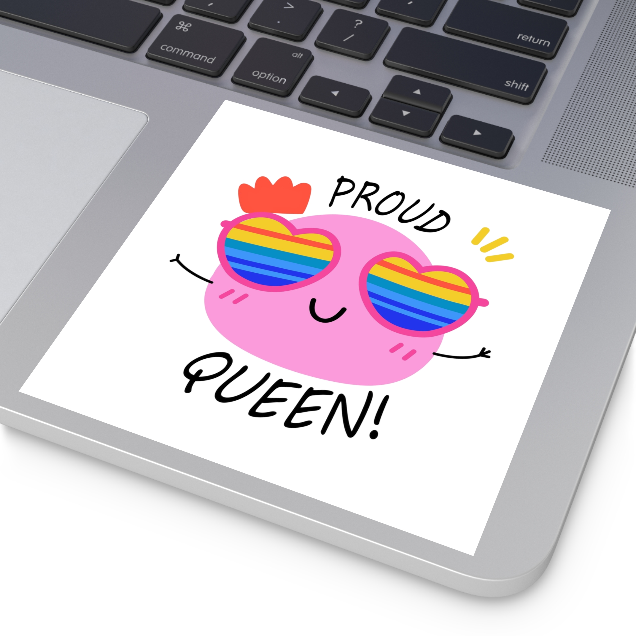 Pink Blob With Rainbow Heart Sunglasses Saying Proud Queen Flat Sticker Laminate Stickers Square - Image 35