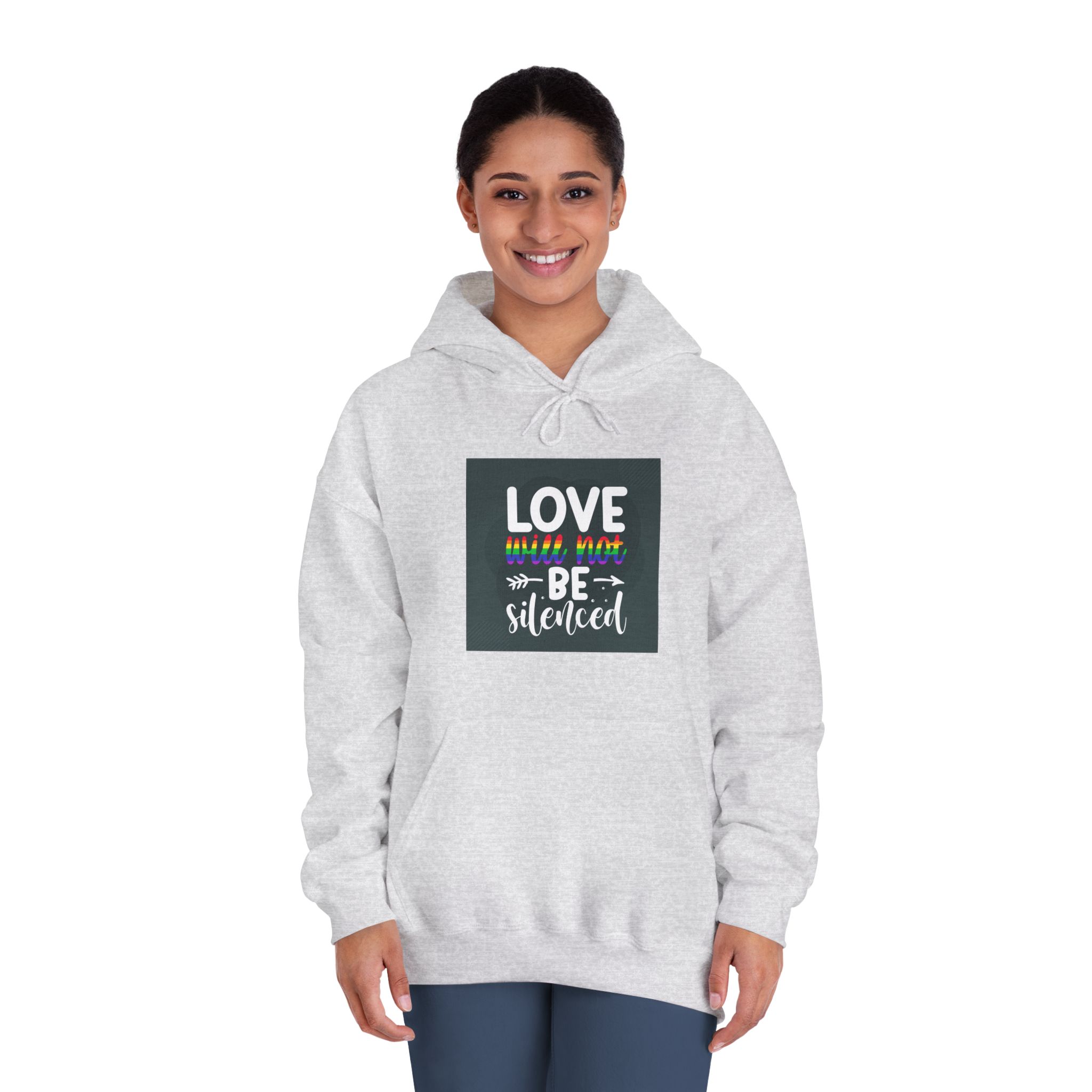 Love Will Be Silenced Premium Gay Pride Lettering Vector Design Unisex Dryblend Hooded Sweatshirt - Image 8