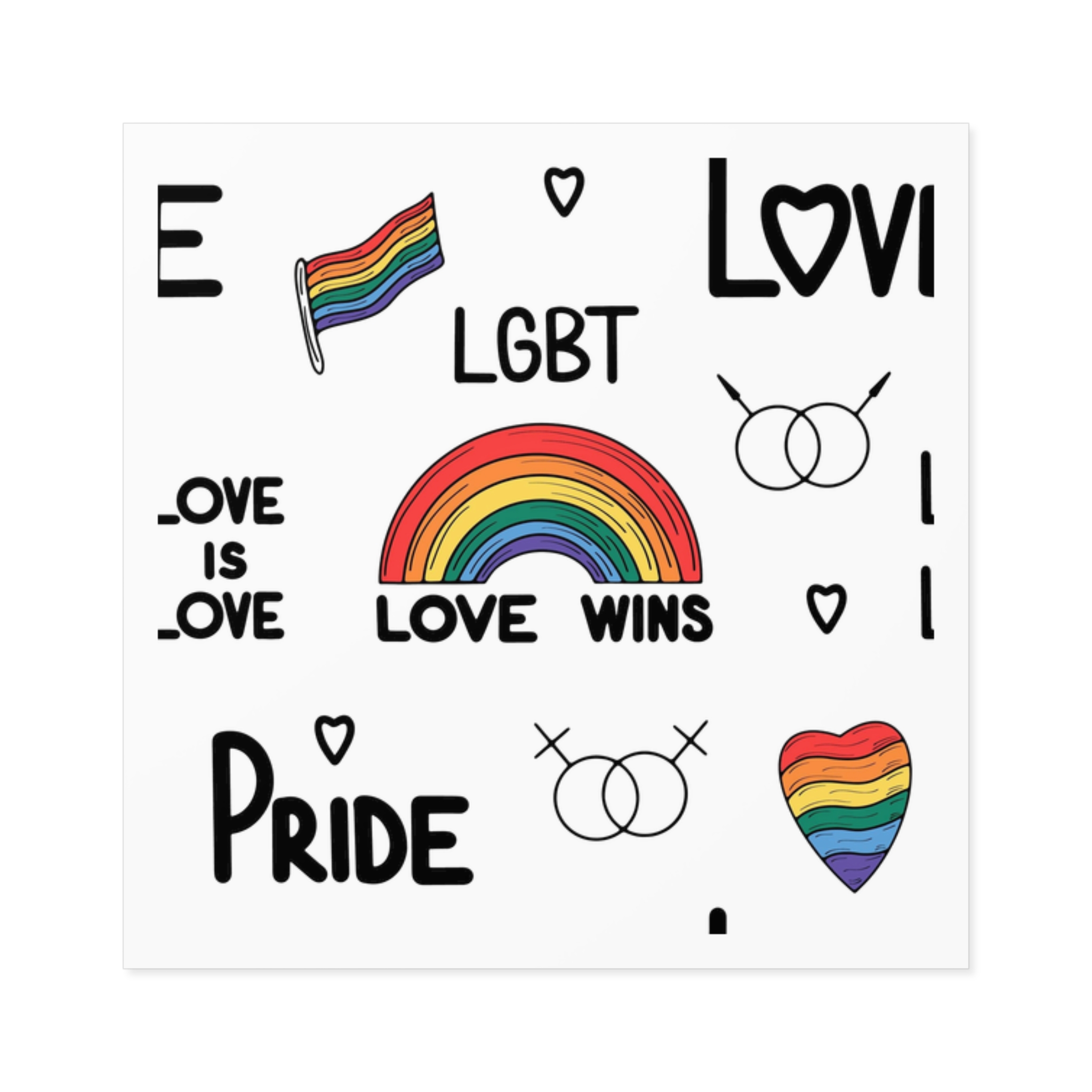 Lgbtq Pride Seamless Illustration Rainbow Hearts Love Symbols Laminate Stickers Square