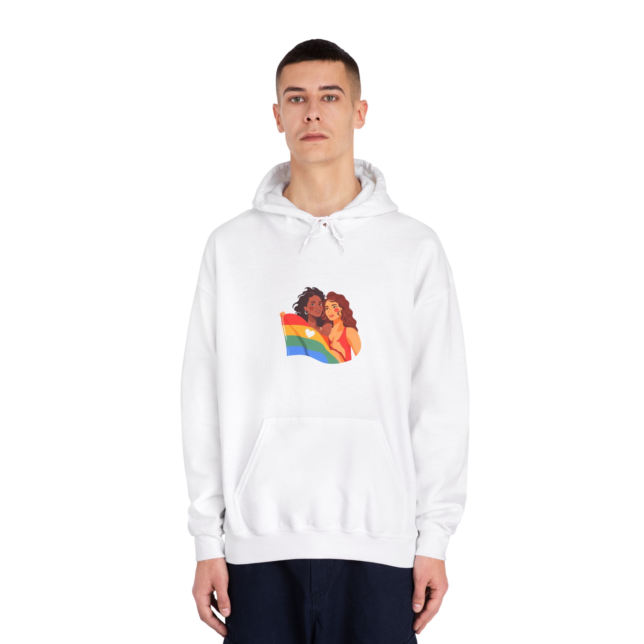 Portrait Lesbian Couple With Rainbow Flag Concept Lgbtq Unisex Dryblend Hooded Sweatshirt - Image 3