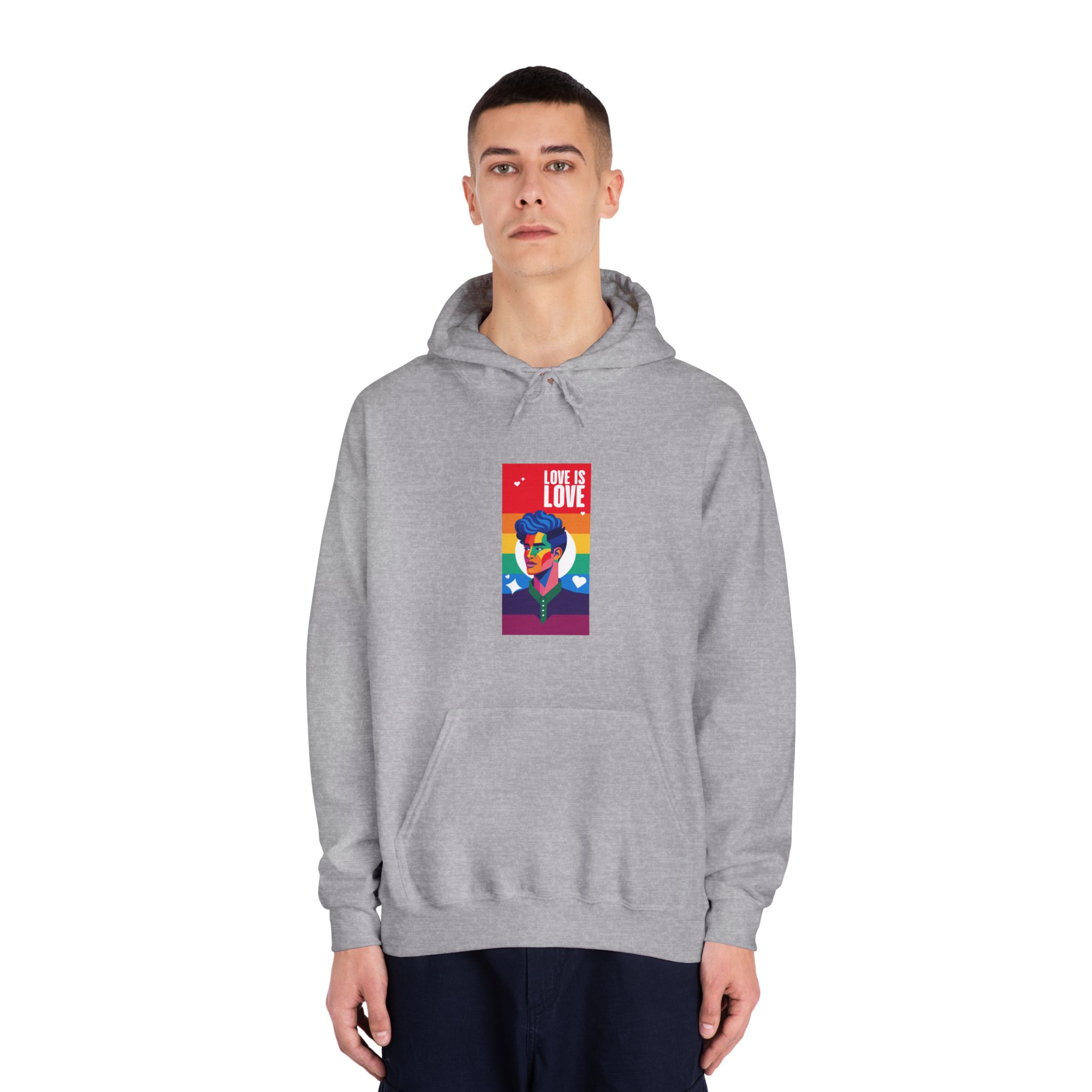 Poster Man With Rainbow Colored Face Rainbow Colored Background Unisex Dryblend Hooded Sweatshirt - Image 15