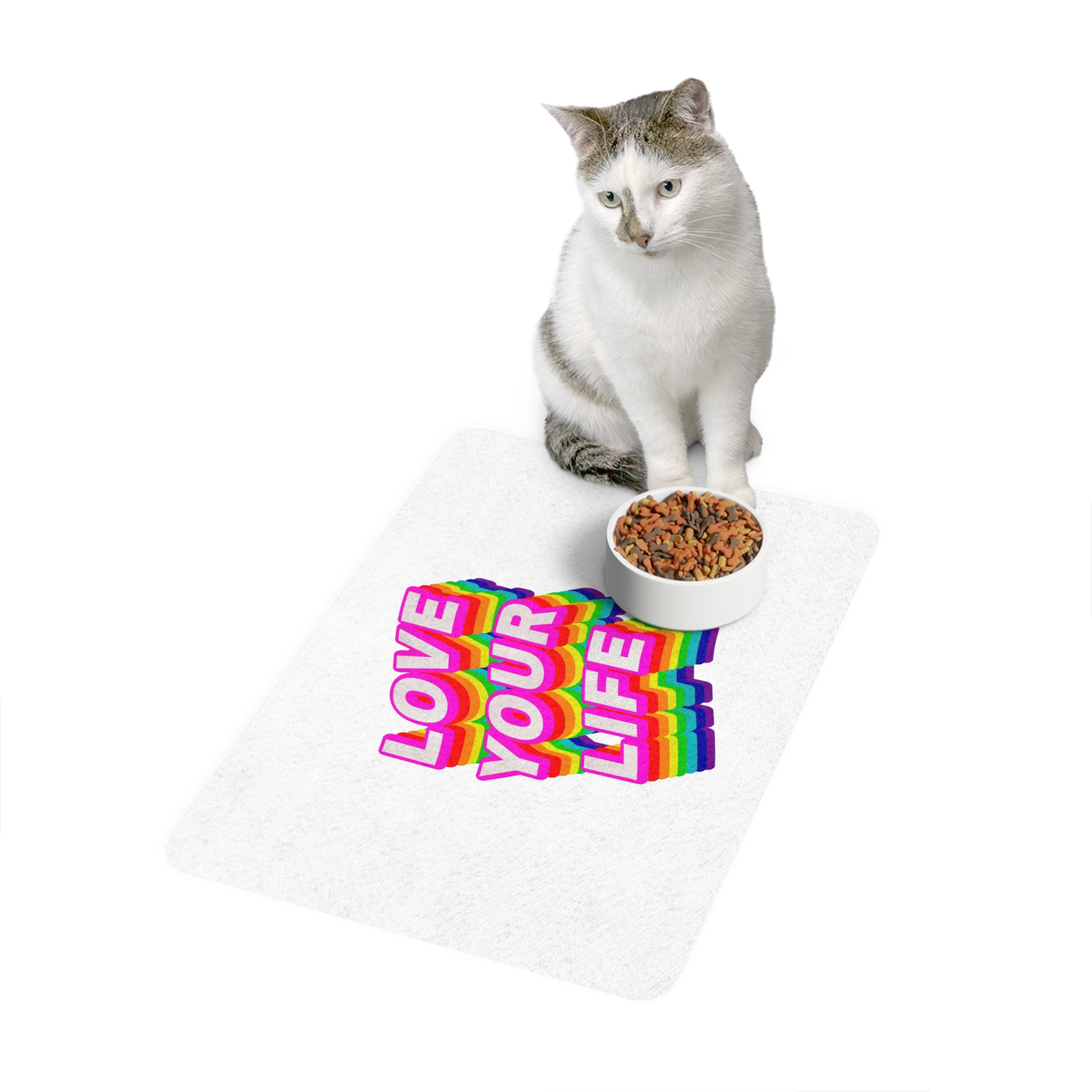 Rainbow Word Love Your Life Typography Design Element Pet Food Mat 12x18 - Image 3