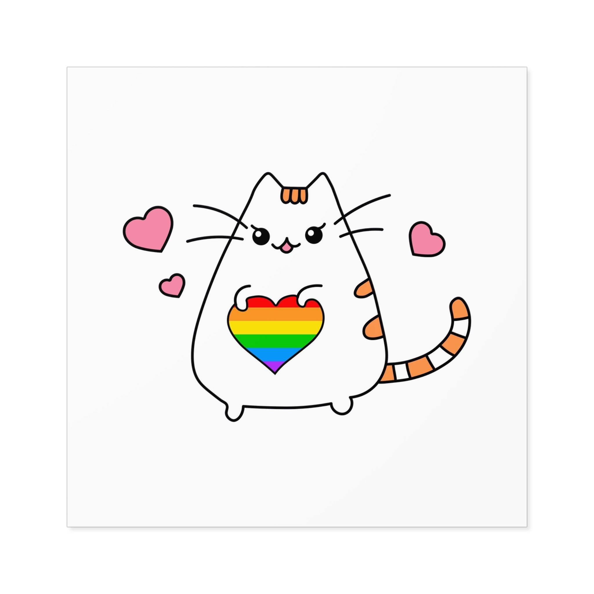 Kawaii Cat With Rainbow Heart Laminate Stickers Square - Image 45