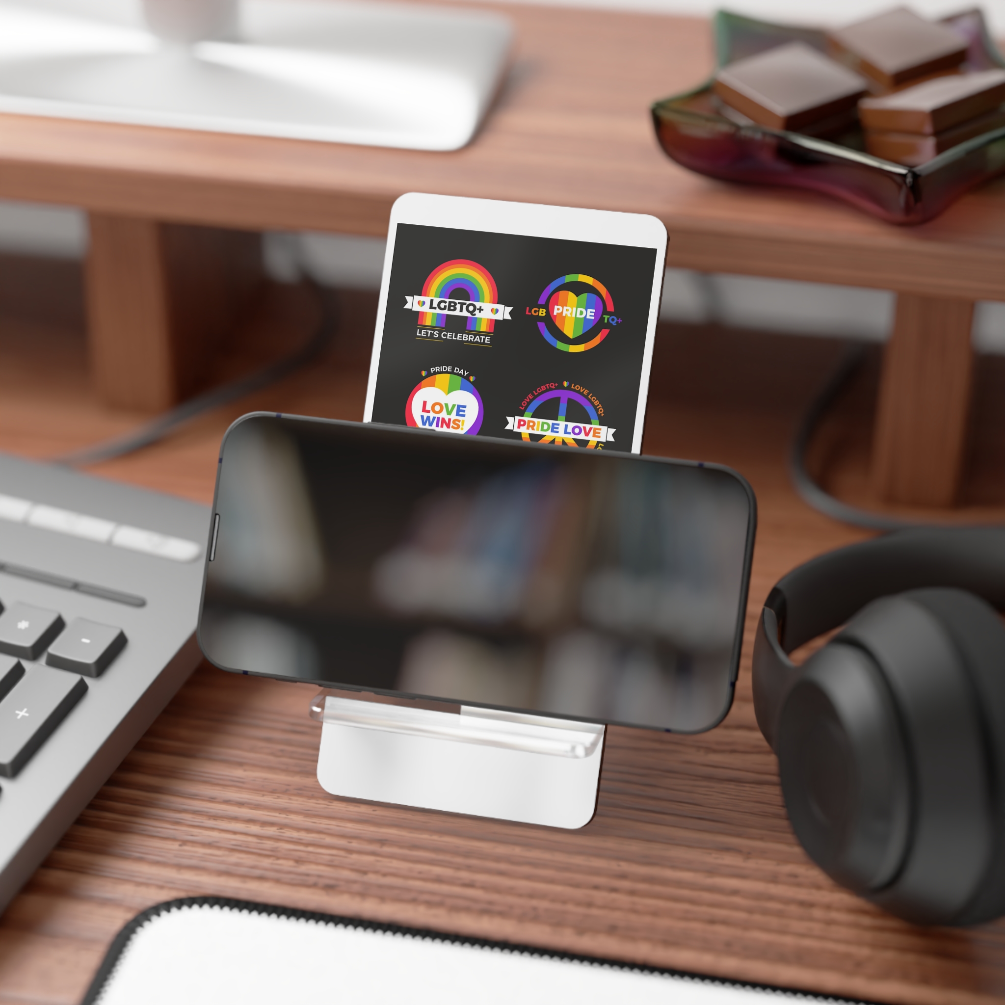 Flat Pride Day Badge Collection Mobile Display Stand For Smartphones - Image 4