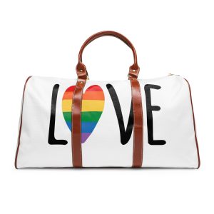 Hand Drawn Love Lgbt Pride Lettering With Rainbow Flag Heart Waterproof Travel Bag