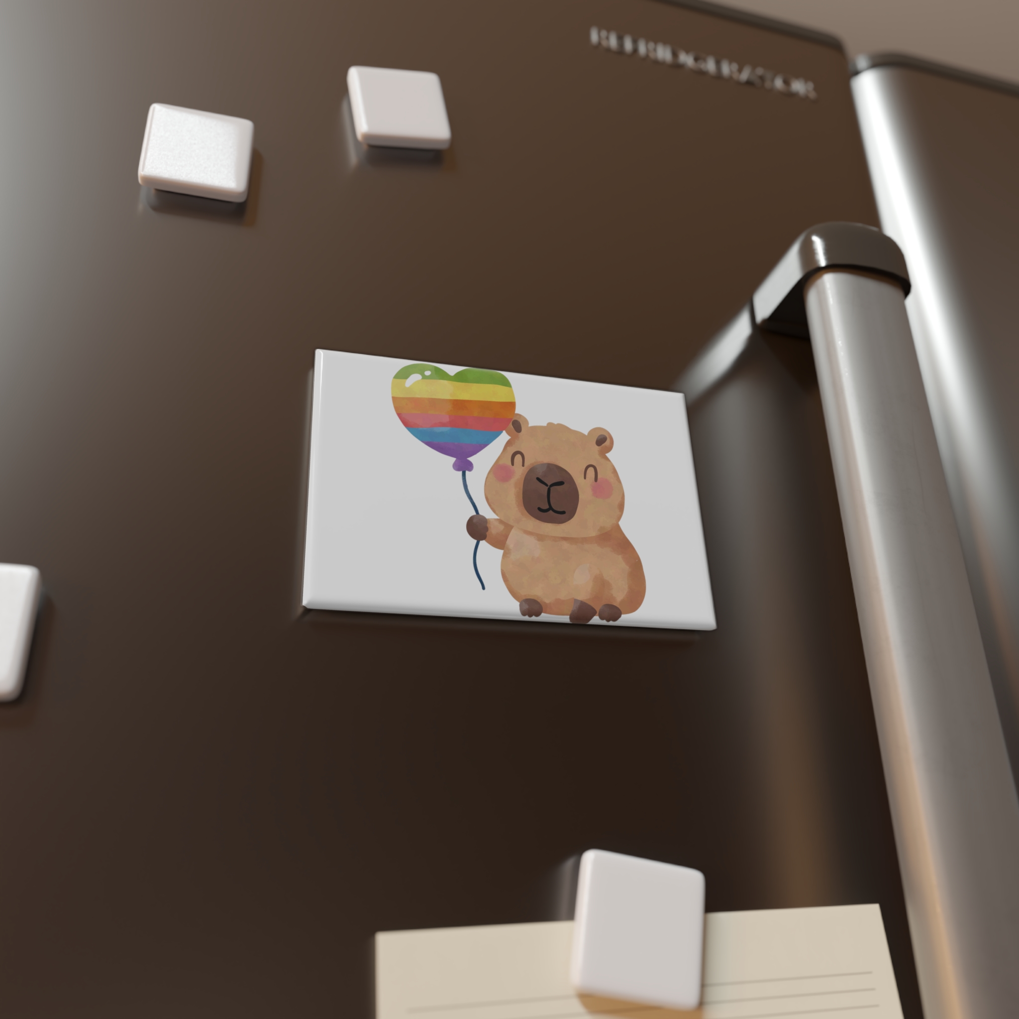 Capybara Holding Rainbow Heart Balloon Illustration Button Magnet Rectangle 1 And 10 Pcs - Image 4