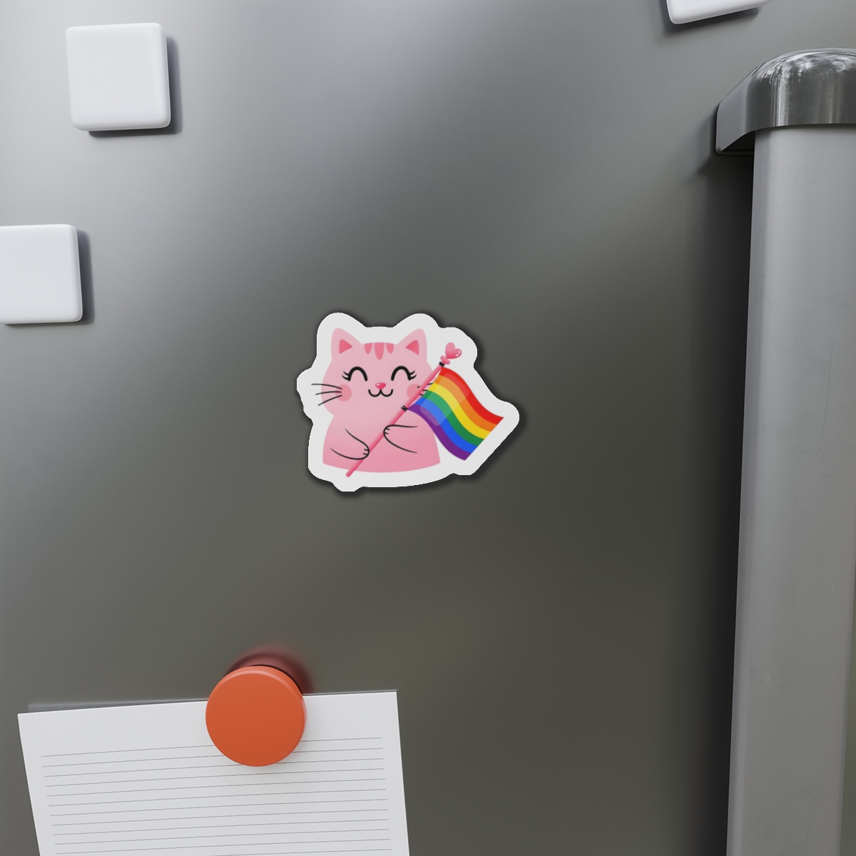 Cute Pink Cat With Rainbow Pride Flag Die Cut Magnets - Image 8