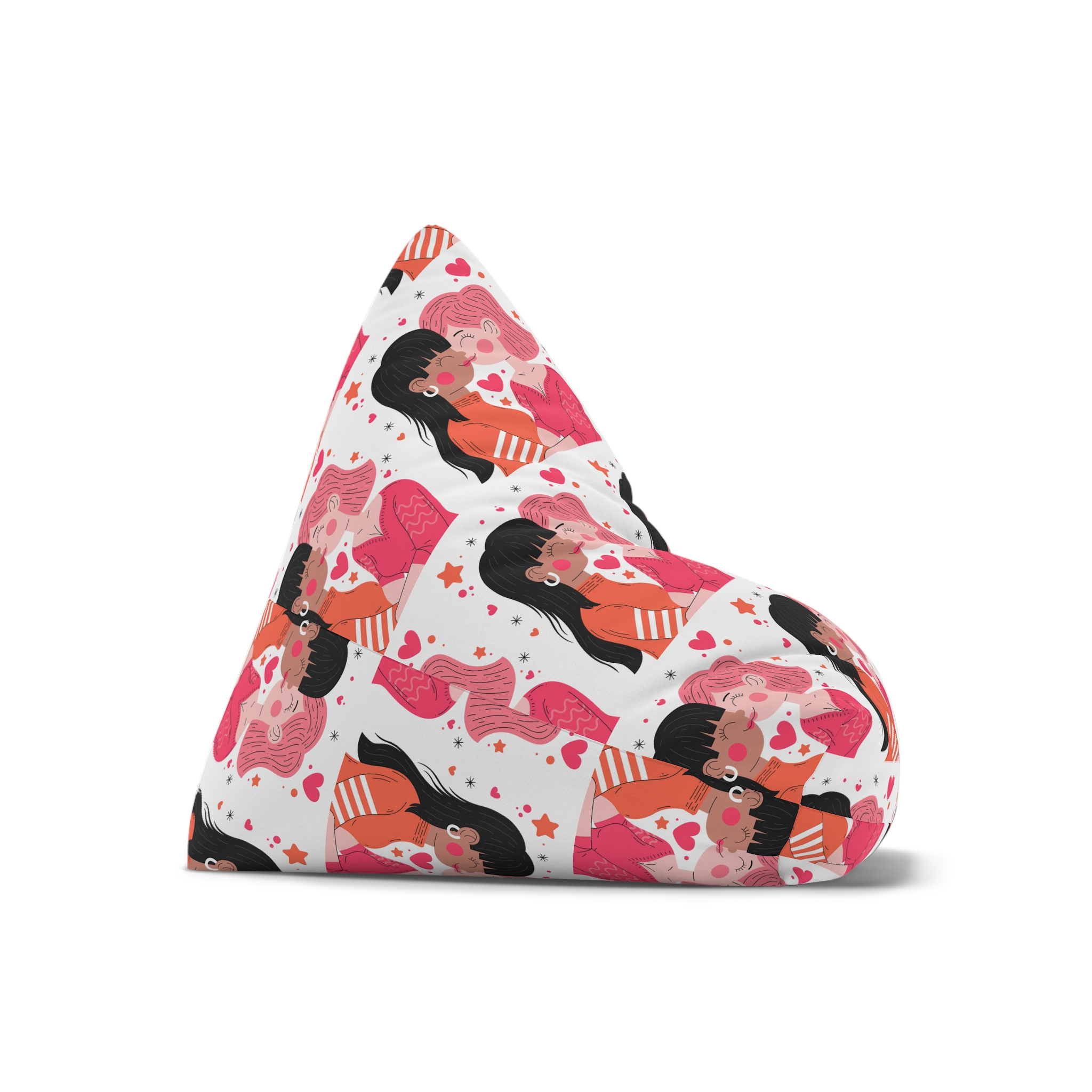 Flat Design Lesbian Couple Kiss Illustration (1) Bean Bag Chair Cover - Image 7