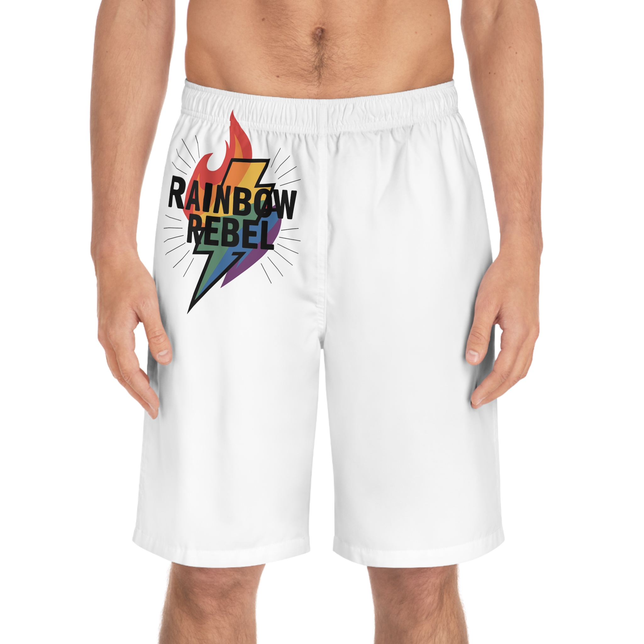 Rainbow Rebel T Shirt Design Isolated White Background 2 Mens Board Shorts Aop - Image 3