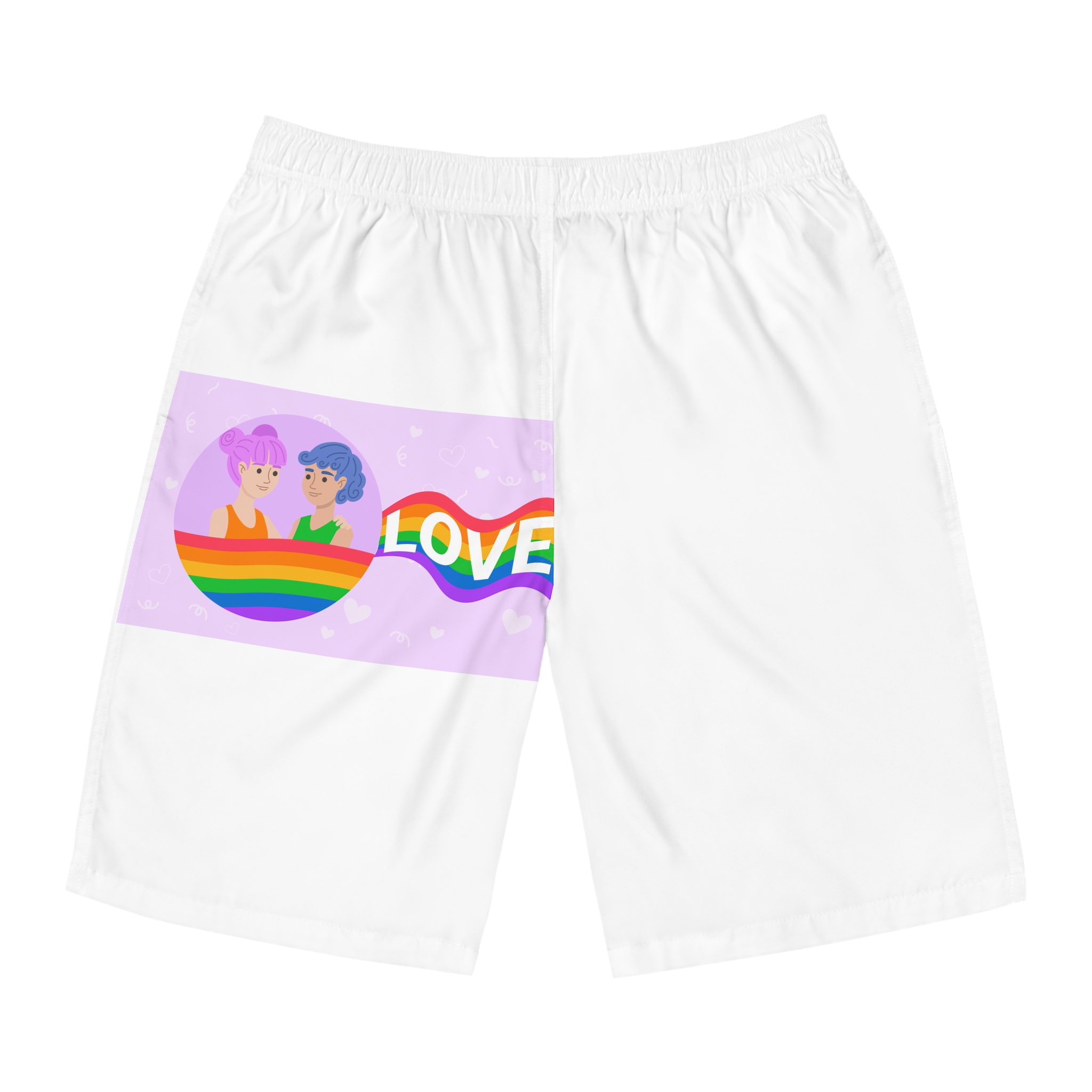 Joyful Group Holding Waving Pride Flag Mens Board Shorts Aop