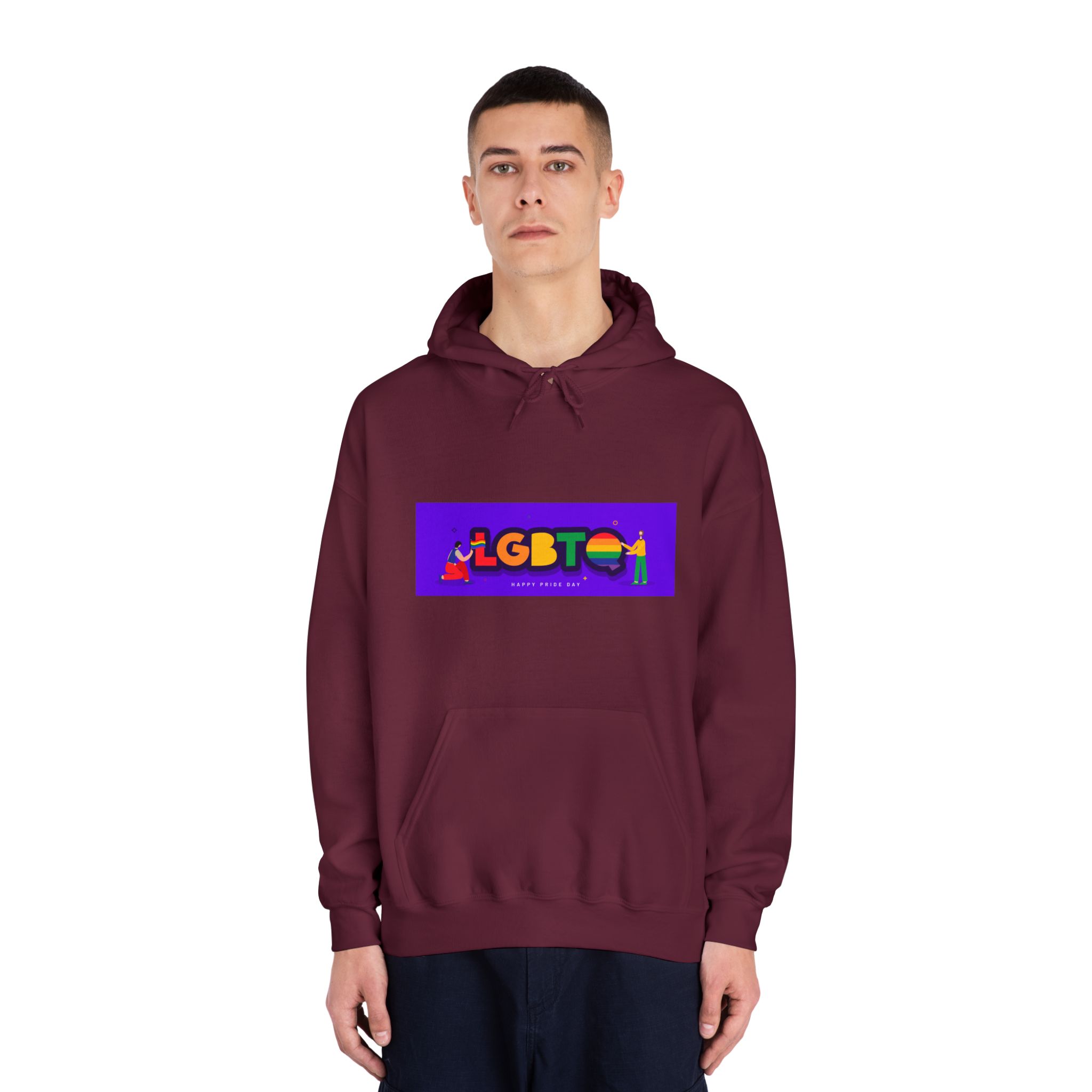 Lgbtq Community Banner Design With Illustration Gay Couple Unisex Dryblend Hooded Sweatshirt - Image 19